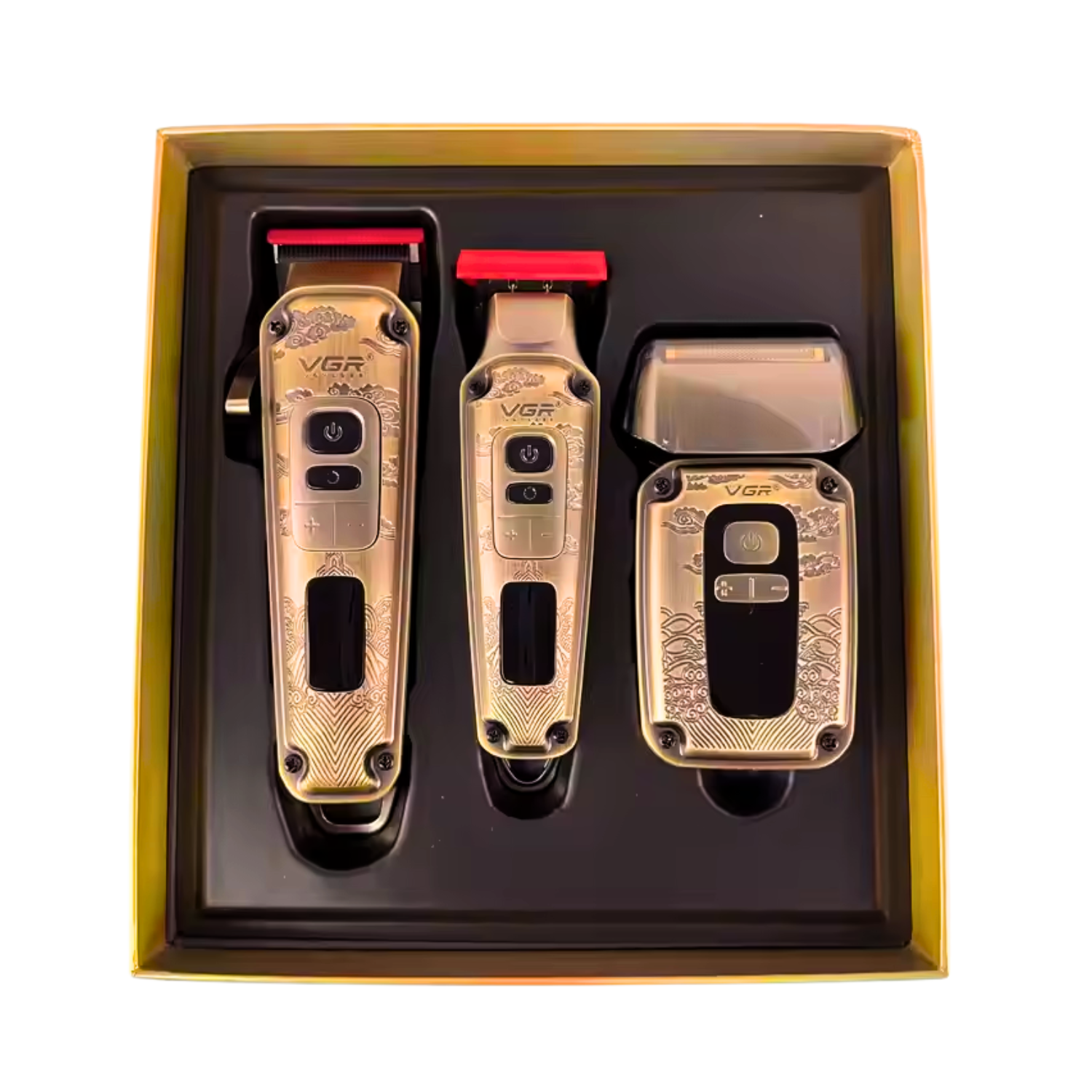 Kit Barbería VGR V-642 Dorado 3 En 1 Cortapelo Trimmer Afeitadora