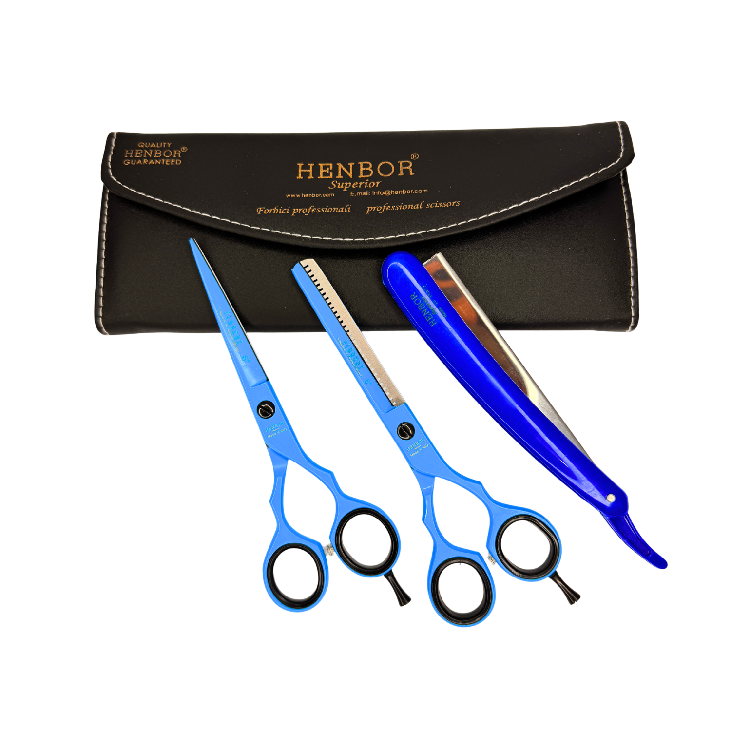 Kit Tijeras Peluquería Henbor 6 Microdentada Y Esculpidora Con Estuche