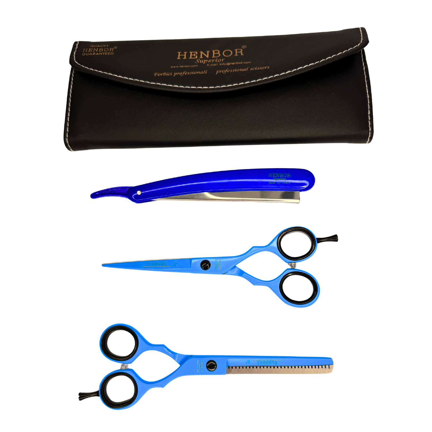 Kit Tijeras Peluquería Henbor 6 Microdentada Y Esculpidora Con Estuche