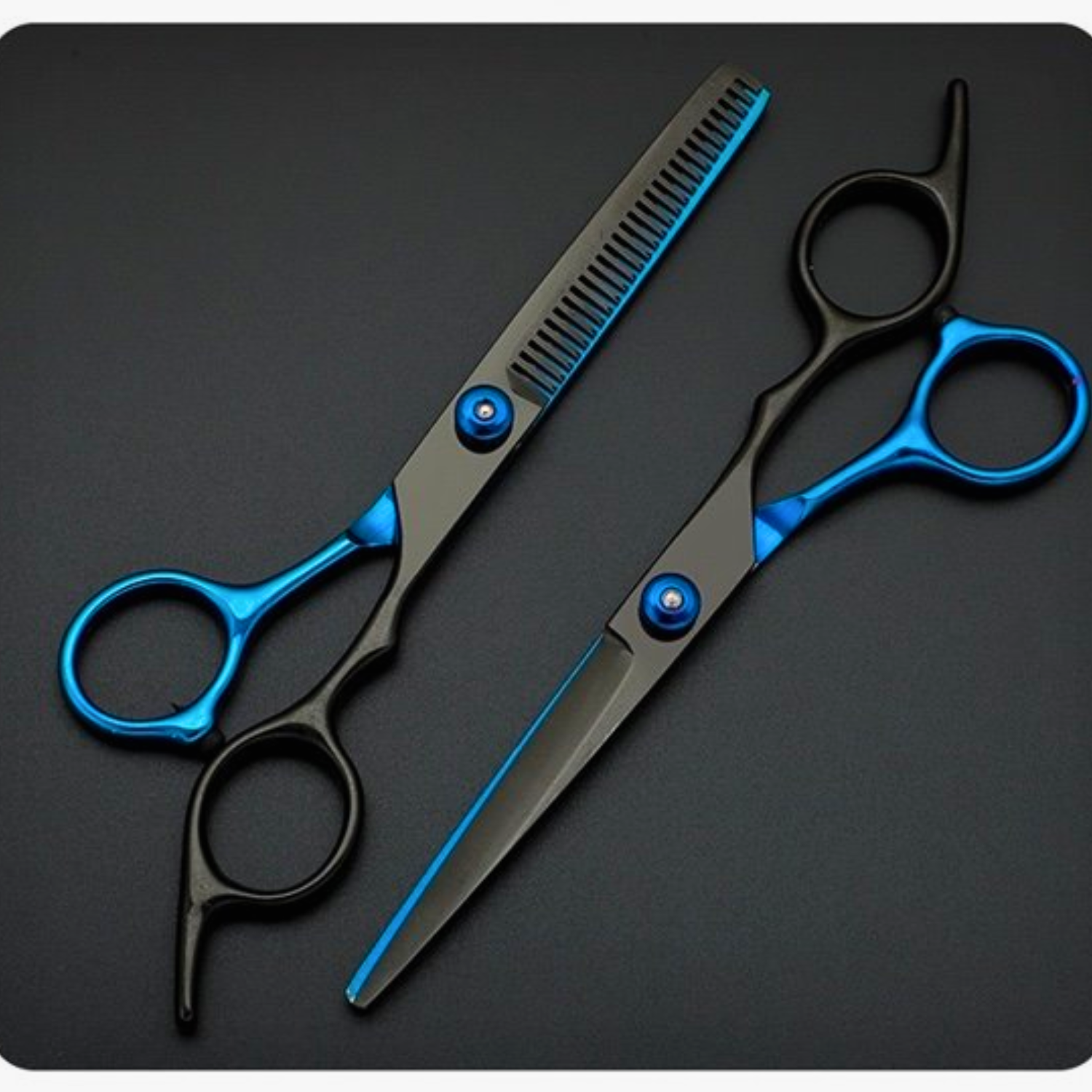 Set Tijeras Peluquería Para Corte De Cabello 6'' Azul/Negro - siemprecompra