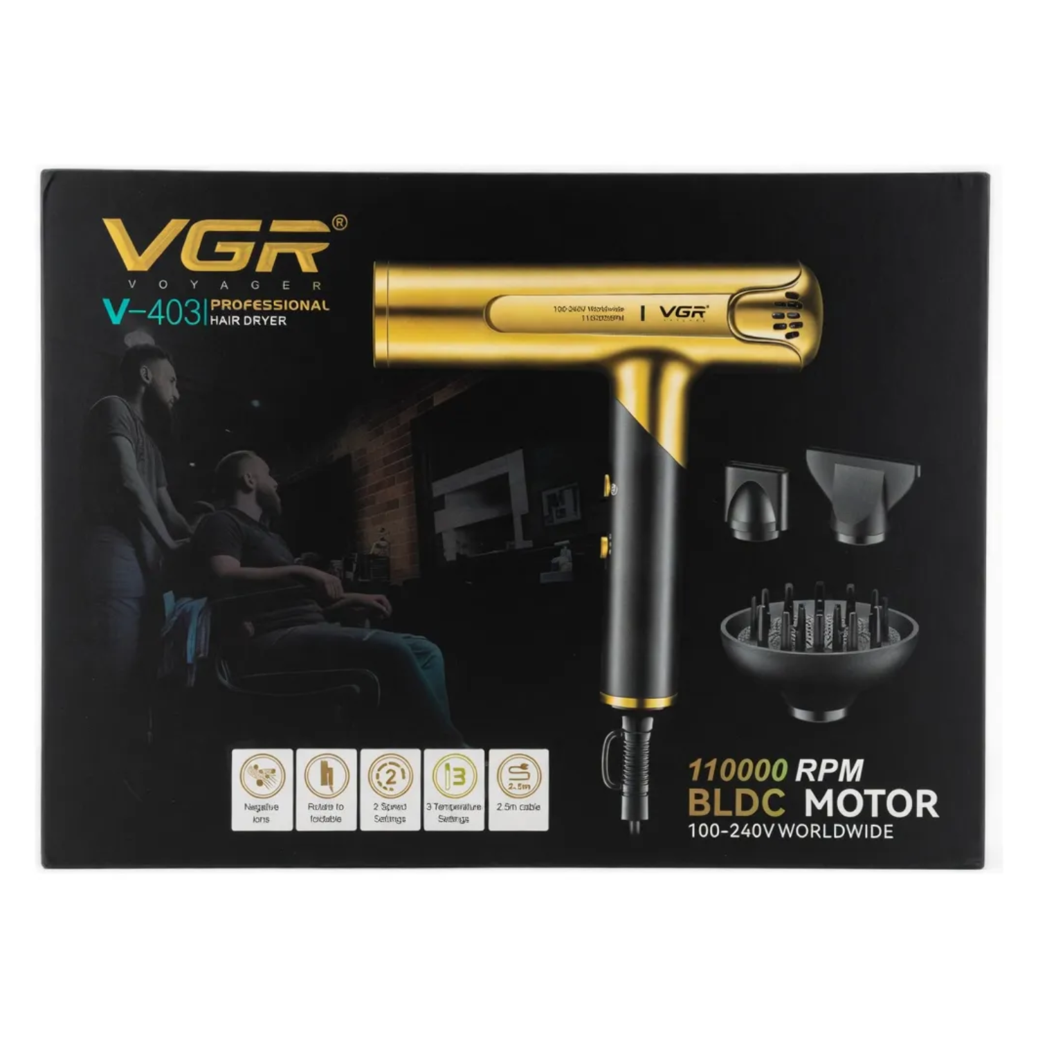 Secador De Pelo Profesional Vgr V-403 110.000 Rpm Iónico Dorado