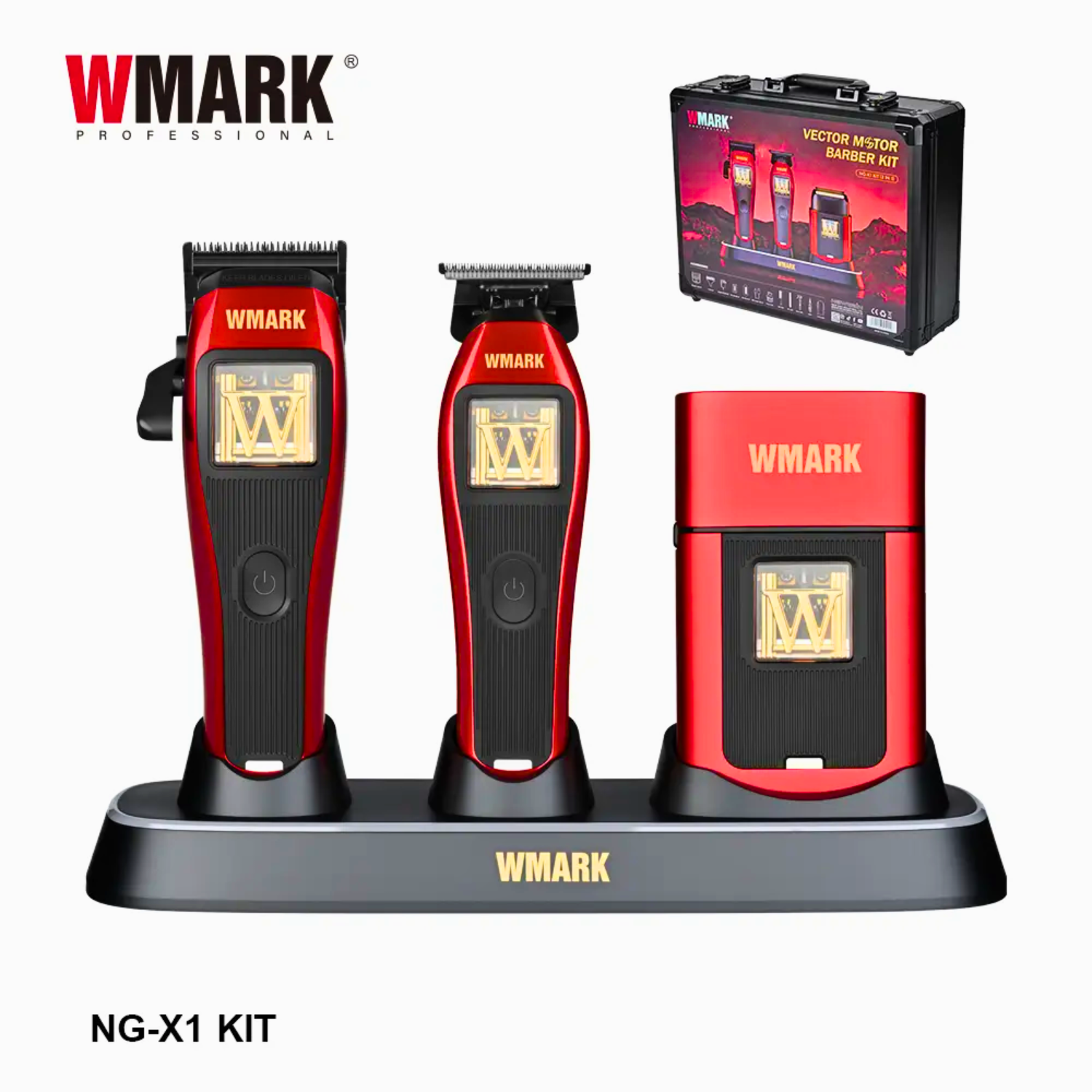 Combo Barbería Wmark NG-X1 Clipper Motor Vectorial Profesional Kit Completo