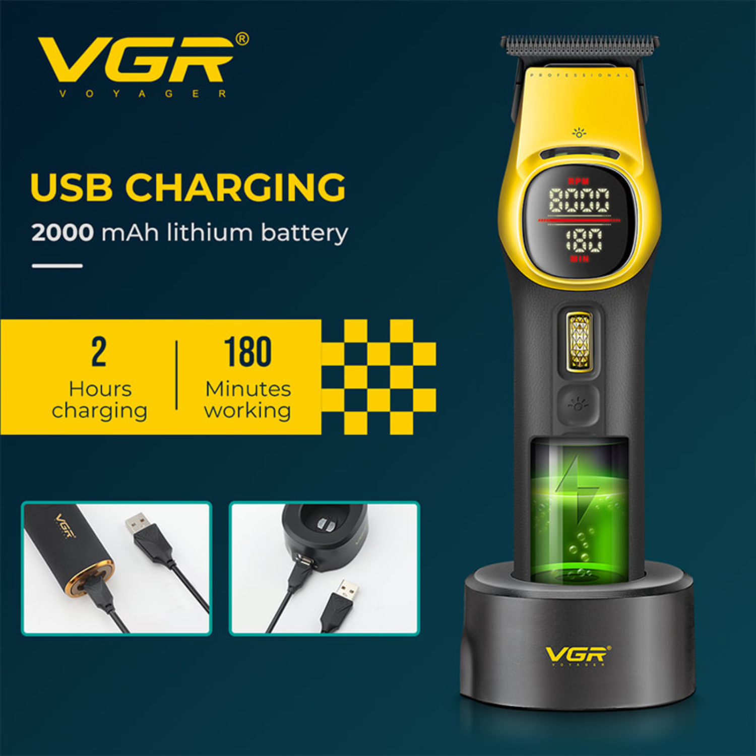 Maquina Trimmer Profesional VGR V885T 8000RPM Amarillo