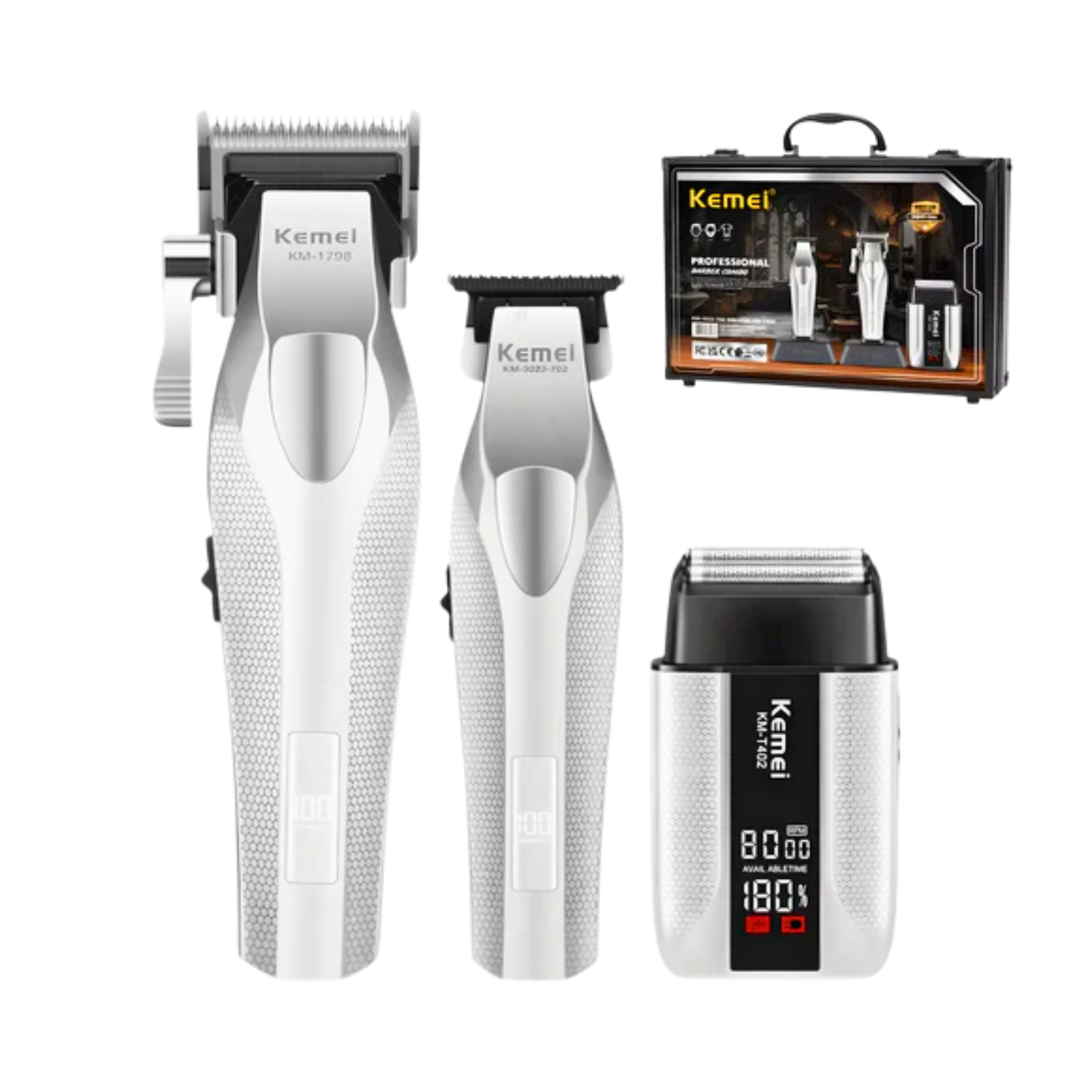 Combo Kemei S3: Cortadora, Trimmer y Afeitadora Profesional con Base de Carga - siemprecompra
