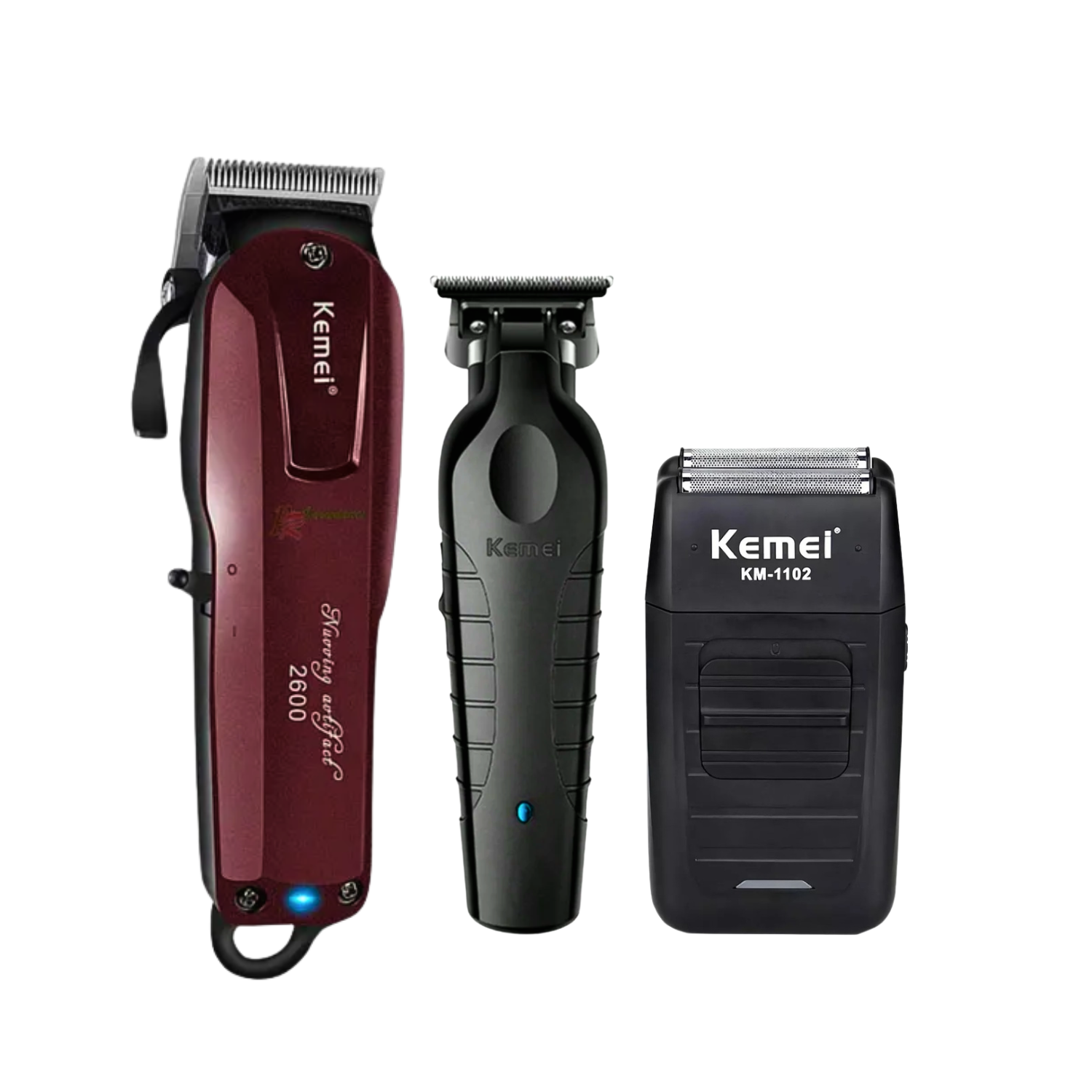 Combo KEMEI Clipper KM2600, Trimmer KM2299 y Shaver KM1102