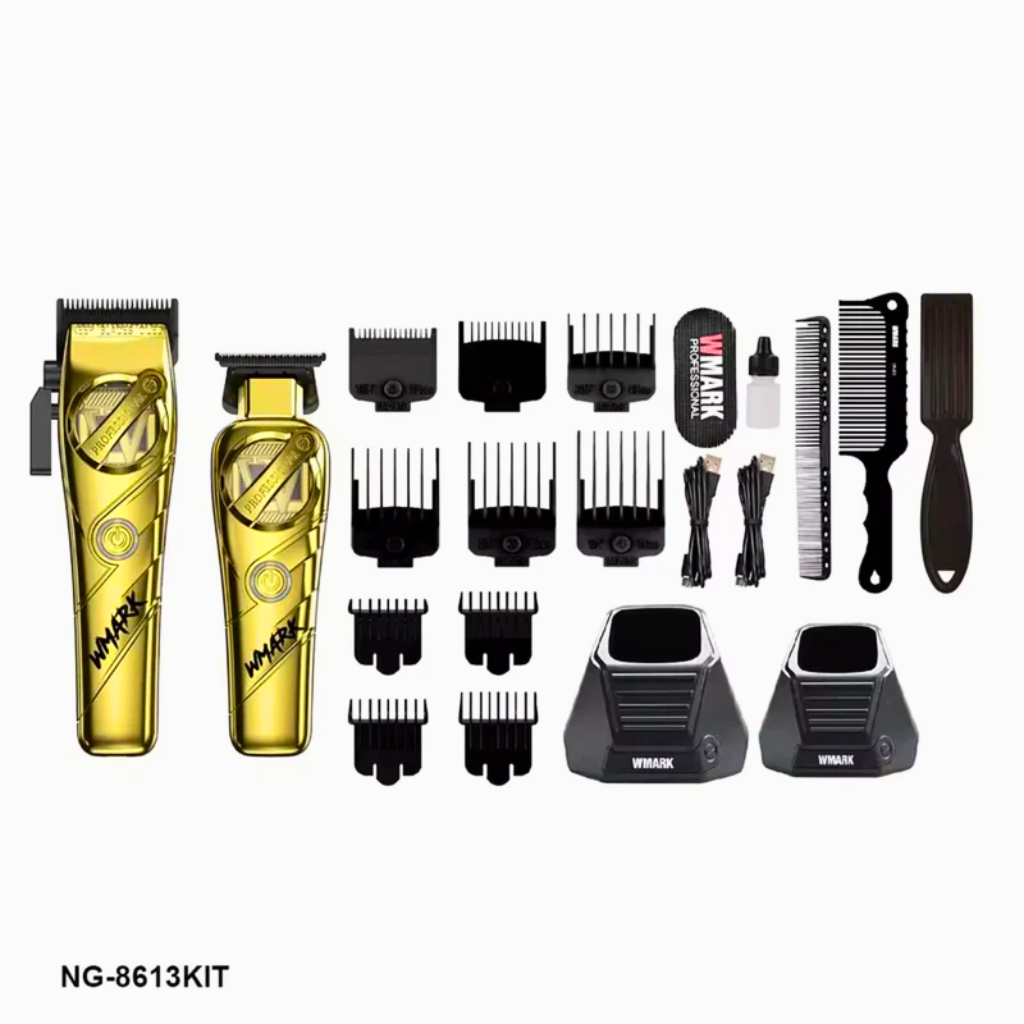 Kit Combo Cortadora Pelo y Trimmer Wmark NG-8613 Dorado Profesional