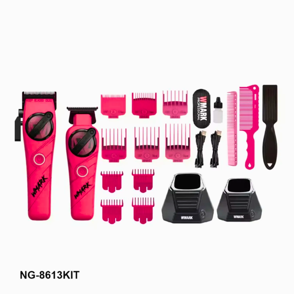 Kit Combo Cortadora Pelo y Trimmer Wmark NG-8613 Rosado Profesional