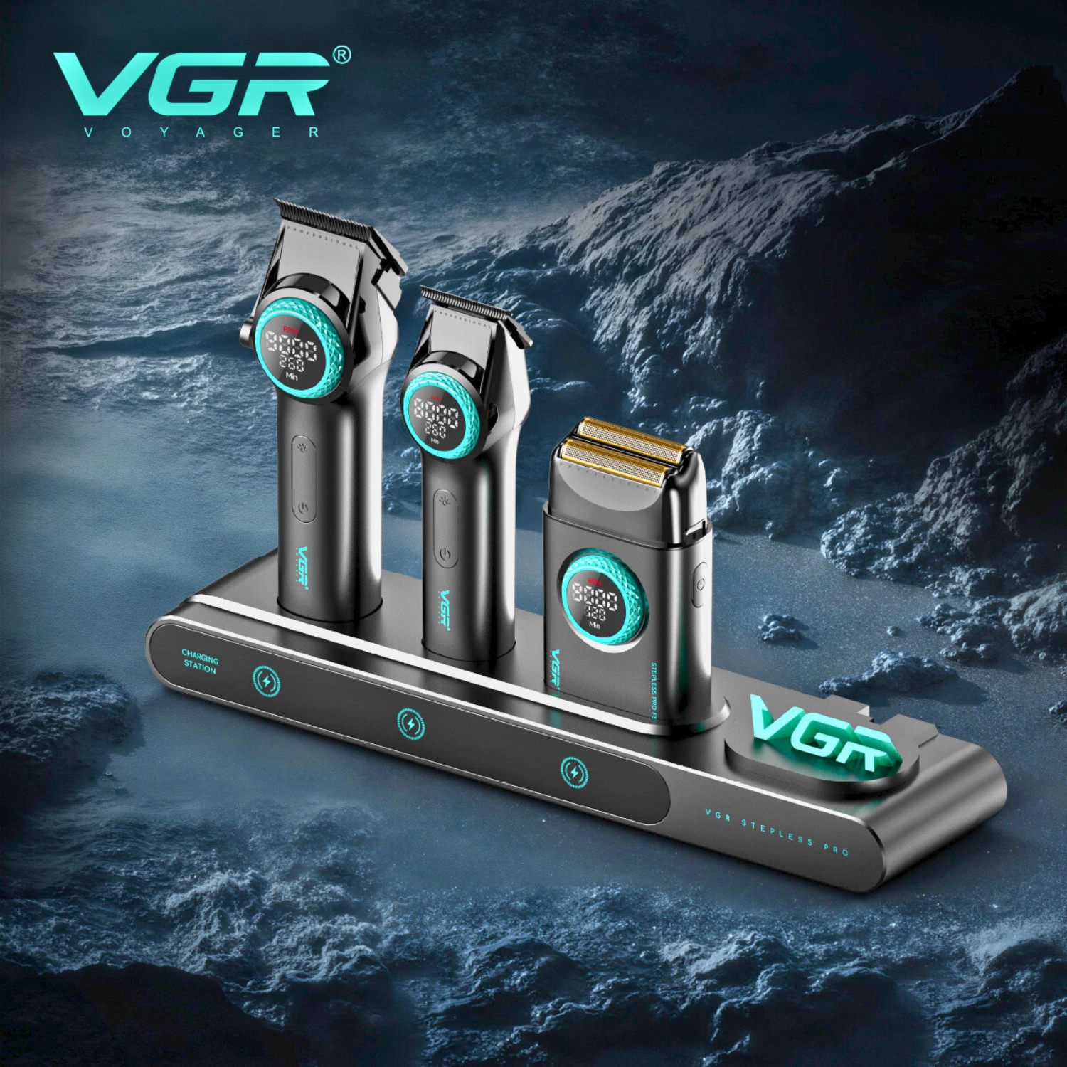 Barber Combo VGR Cortapelo, Patillera Y Afeitadora Stepless 3 Negro