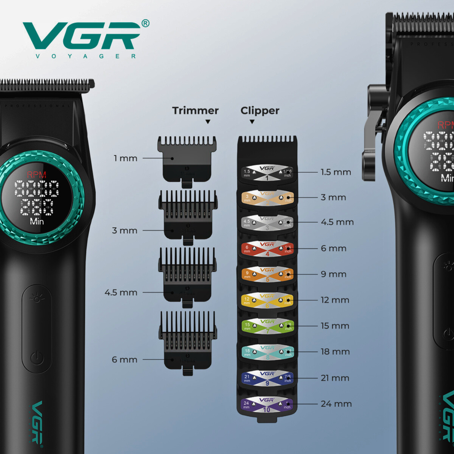 Barber Combo VGR Cortapelo, Patillera Y Afeitadora Stepless 3 Negro