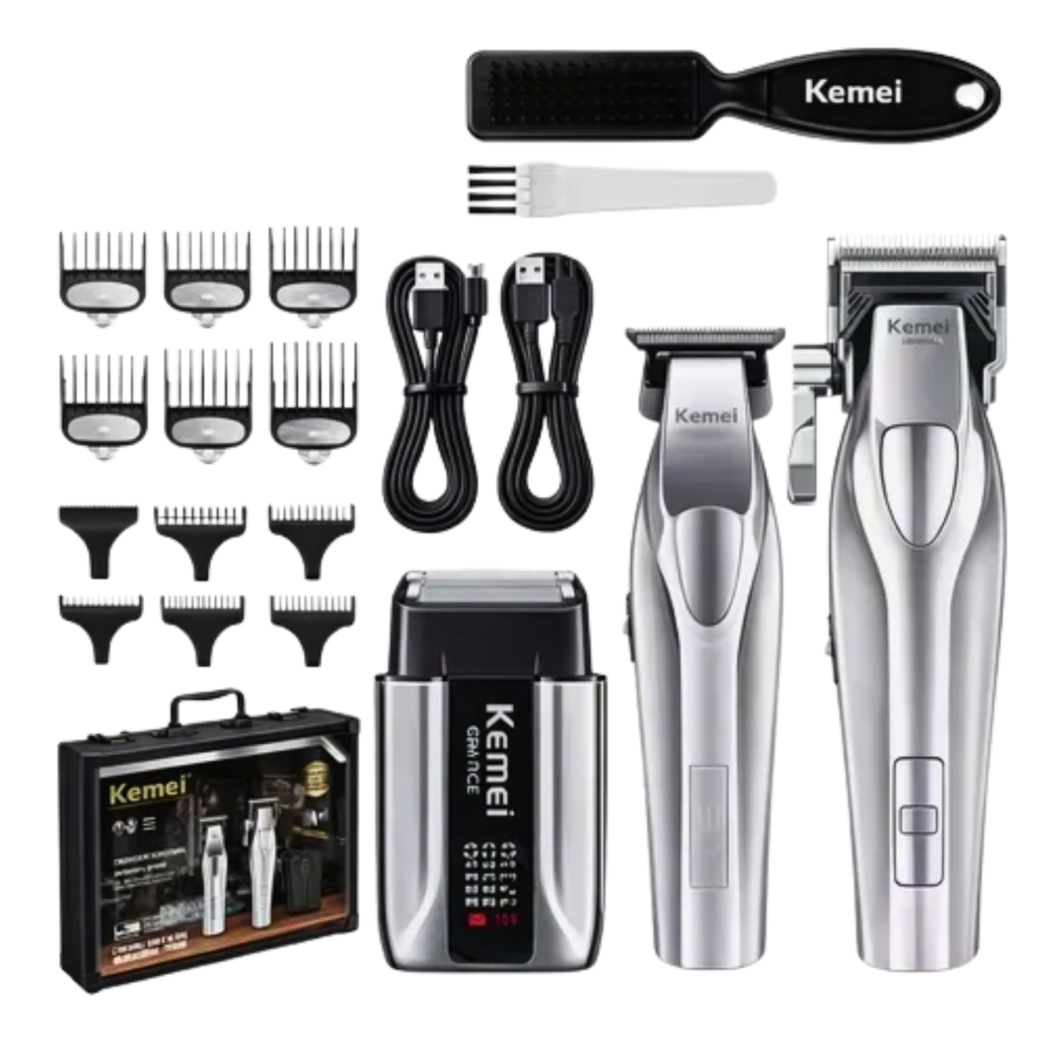 Combo Kemei S3: Cortadora, Trimmer y Afeitadora Profesional con Base de Carga - siemprecompra