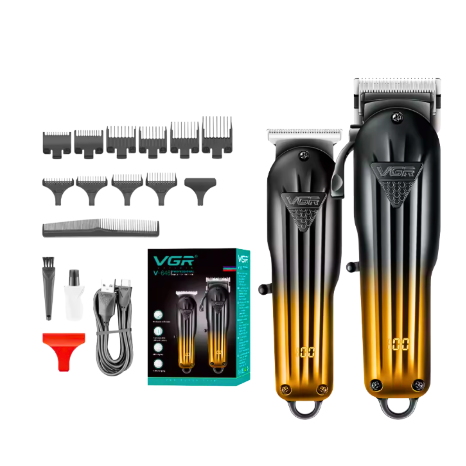 Kit Máquina Barbería Clipper Trimmer VGR V-646 Dorado - siemprecompra