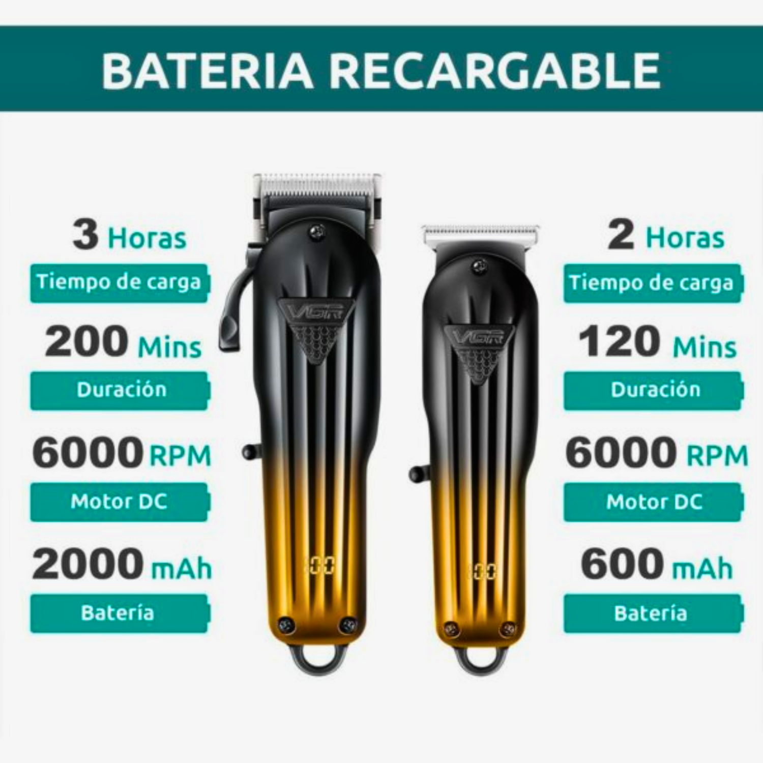 Kit Máquina Barbería Clipper Trimmer VGR V-646 Dorado - siemprecompra