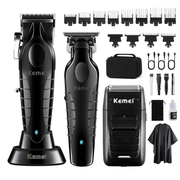 Kit Combo Cortadora de Pelo Profesional Kemei S9 KM-2296 + KM-2299 + KM-1102