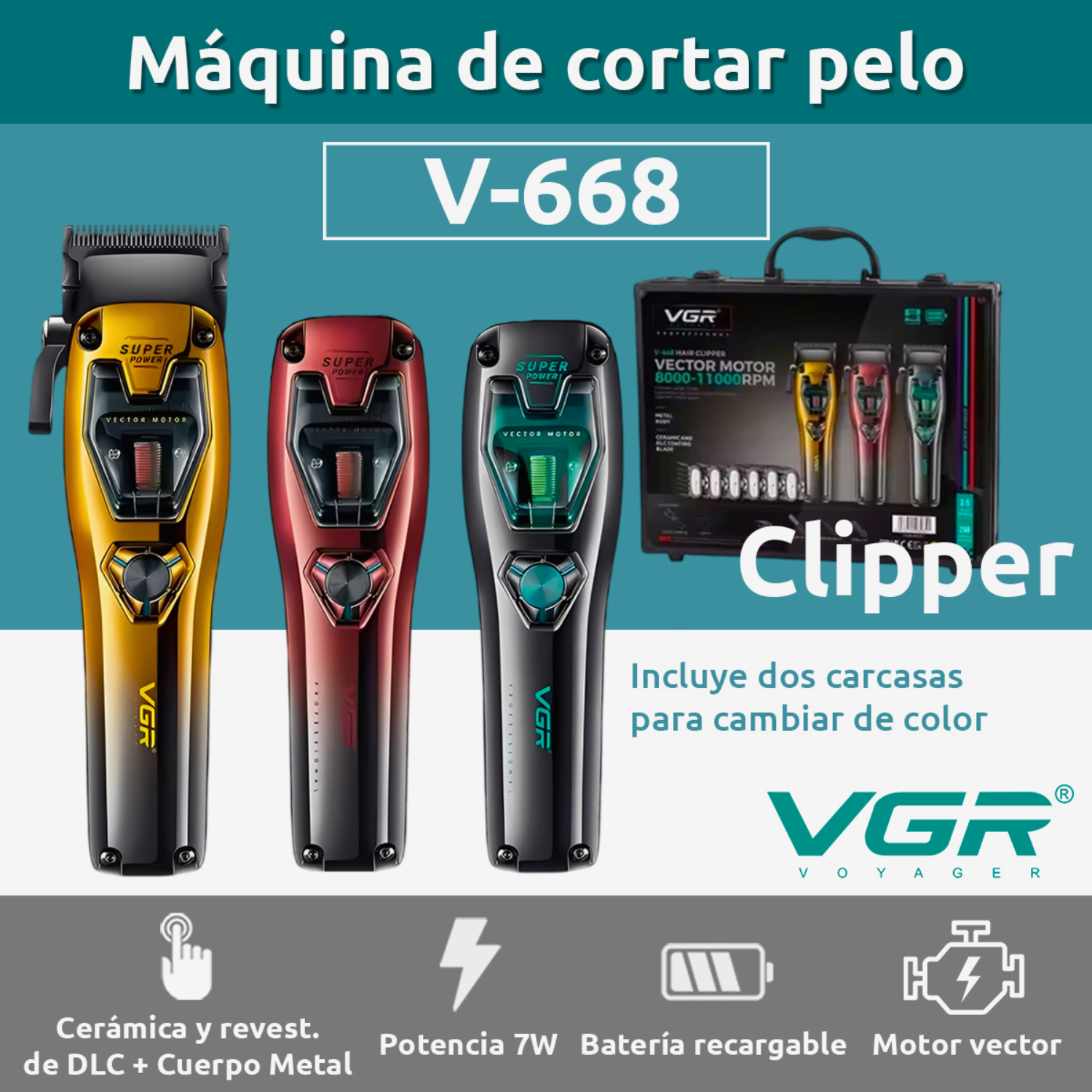 Máquina Profesional VGR V-668: Motor Vectorial 11.000 RPM - Inalámbrica - siemprecompra