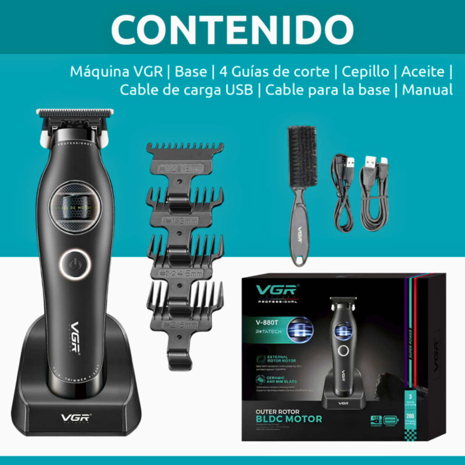 Maquina de cortar Pelo Trimmer Vgr V-880t 7200RPM Negro