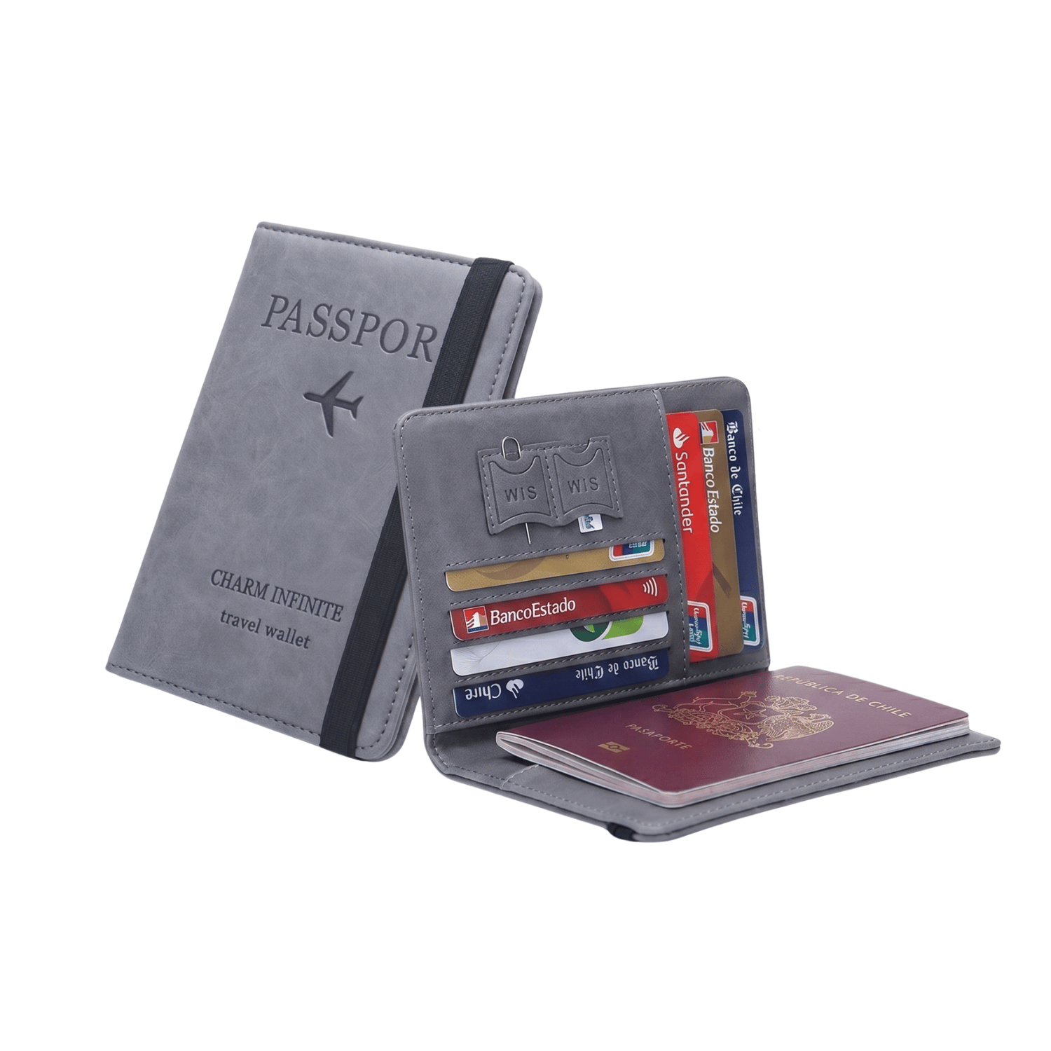 Porta Pasaporte Documentos Funda Protectora Viaje Con Rfid Gris - siemprecompra