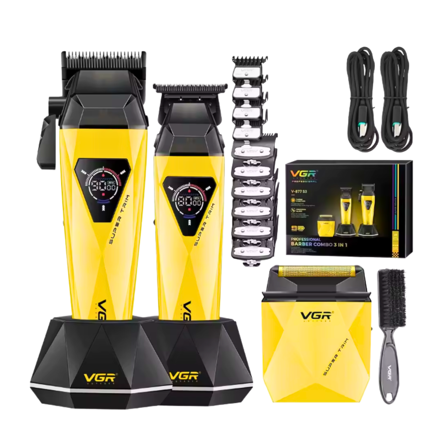 Combo Barbería Profesional Vgr V-877 S3 Diamante 9000rpm Dorado - siemprecompra