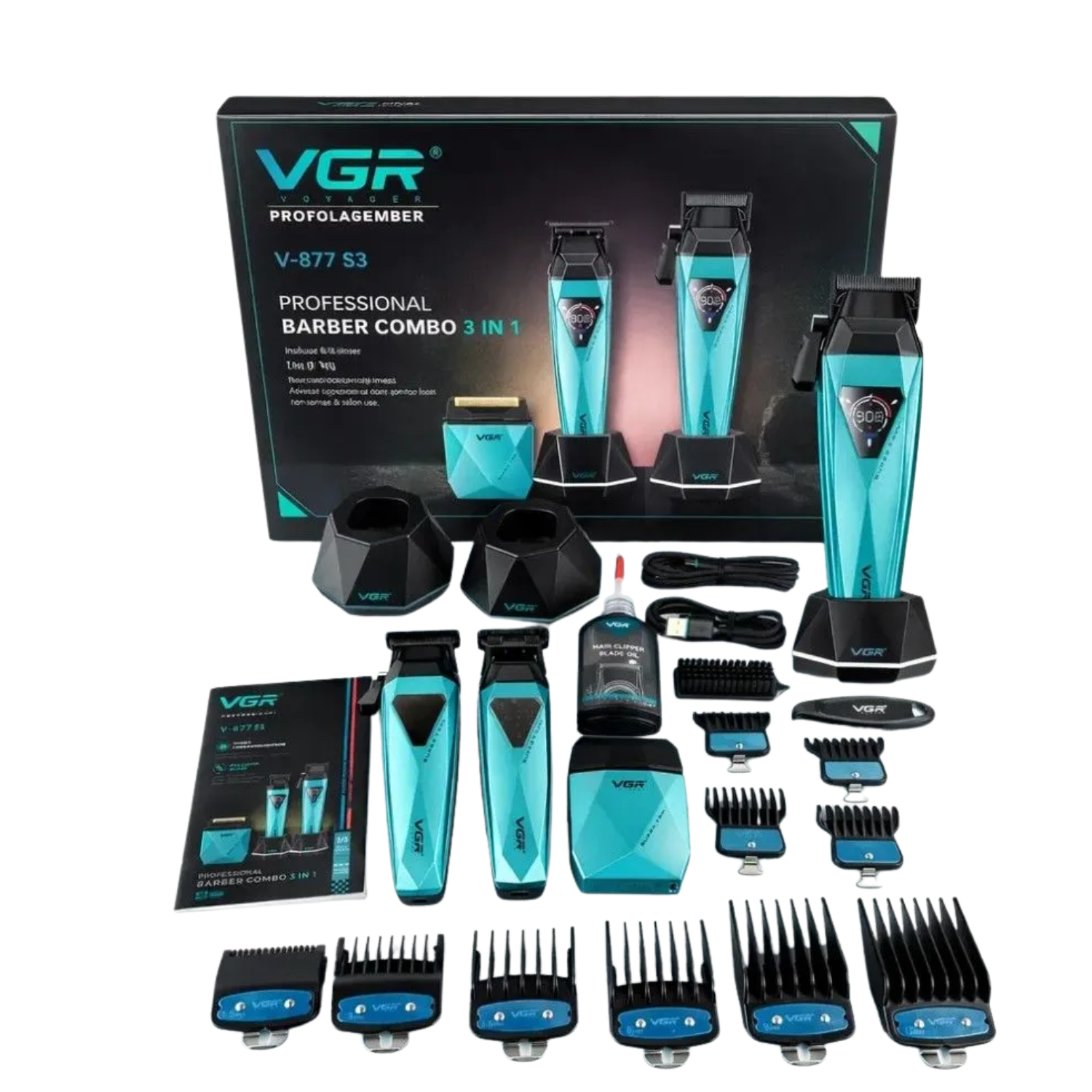 Combo Barbería Profesional Vgr V-877 S3 Diamante 9000rpm - siemprecompra