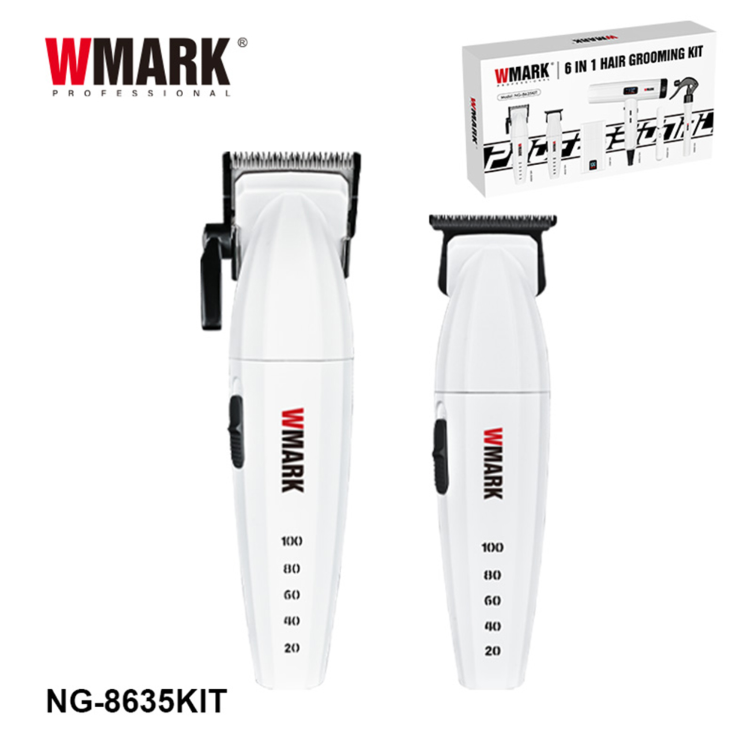 Wmark NG-8635 Kit Profesional 6 en 1 – Afeitadora, Cortapelos y Secador Blanco - siemprecompra