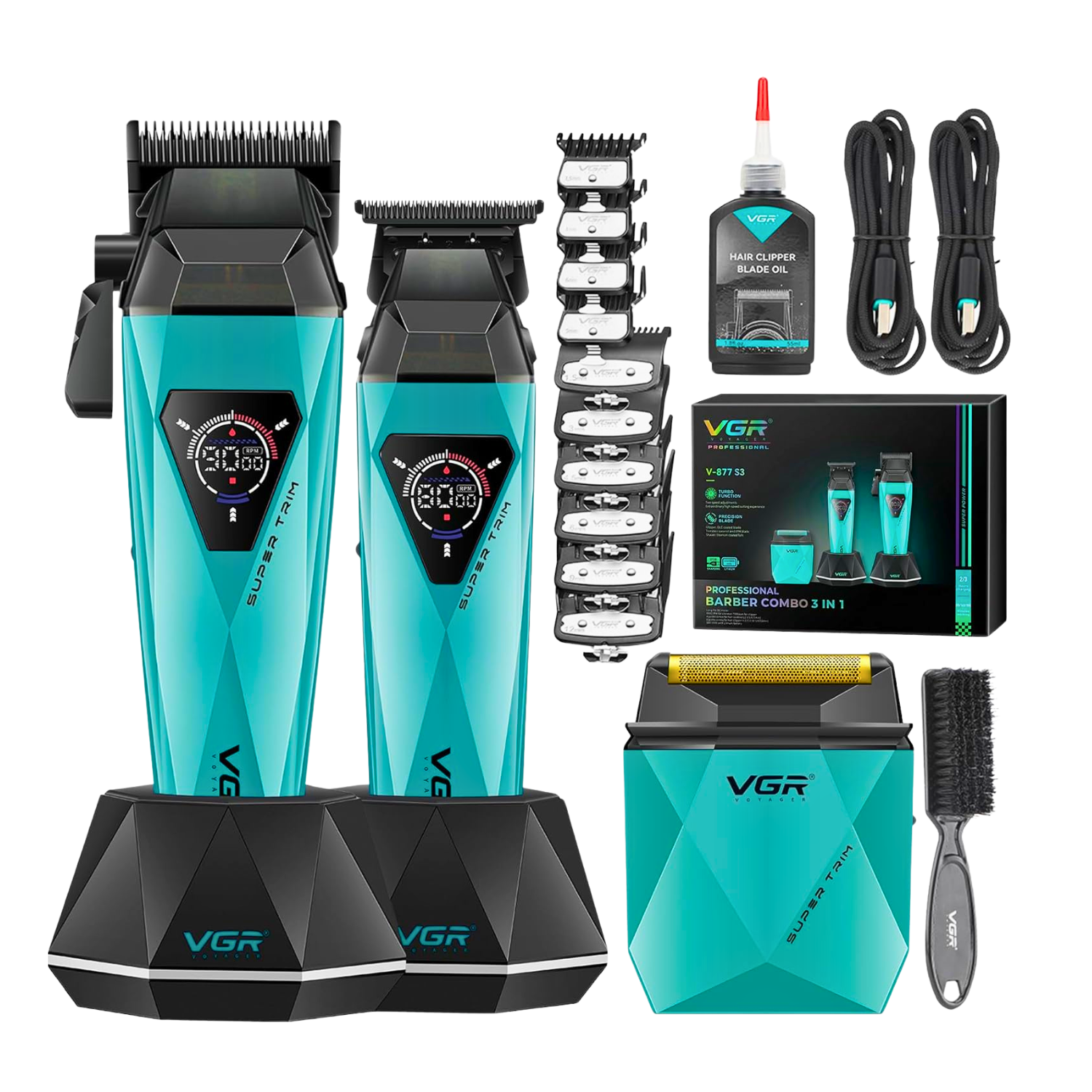 Combo Barbería Profesional Vgr V-877 S3 Diamante 9000rpm - siemprecompra