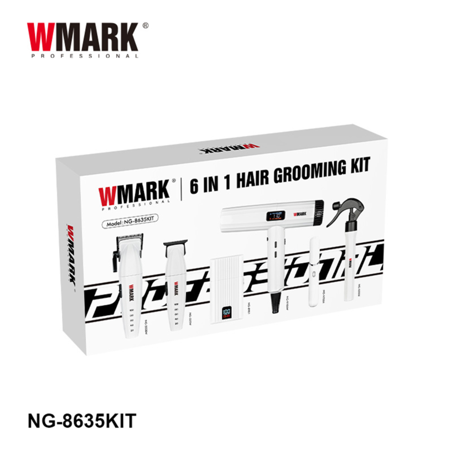Wmark NG-8635 Kit Profesional 6 en 1 – Afeitadora, Cortapelos y Secador Blanco - siemprecompra