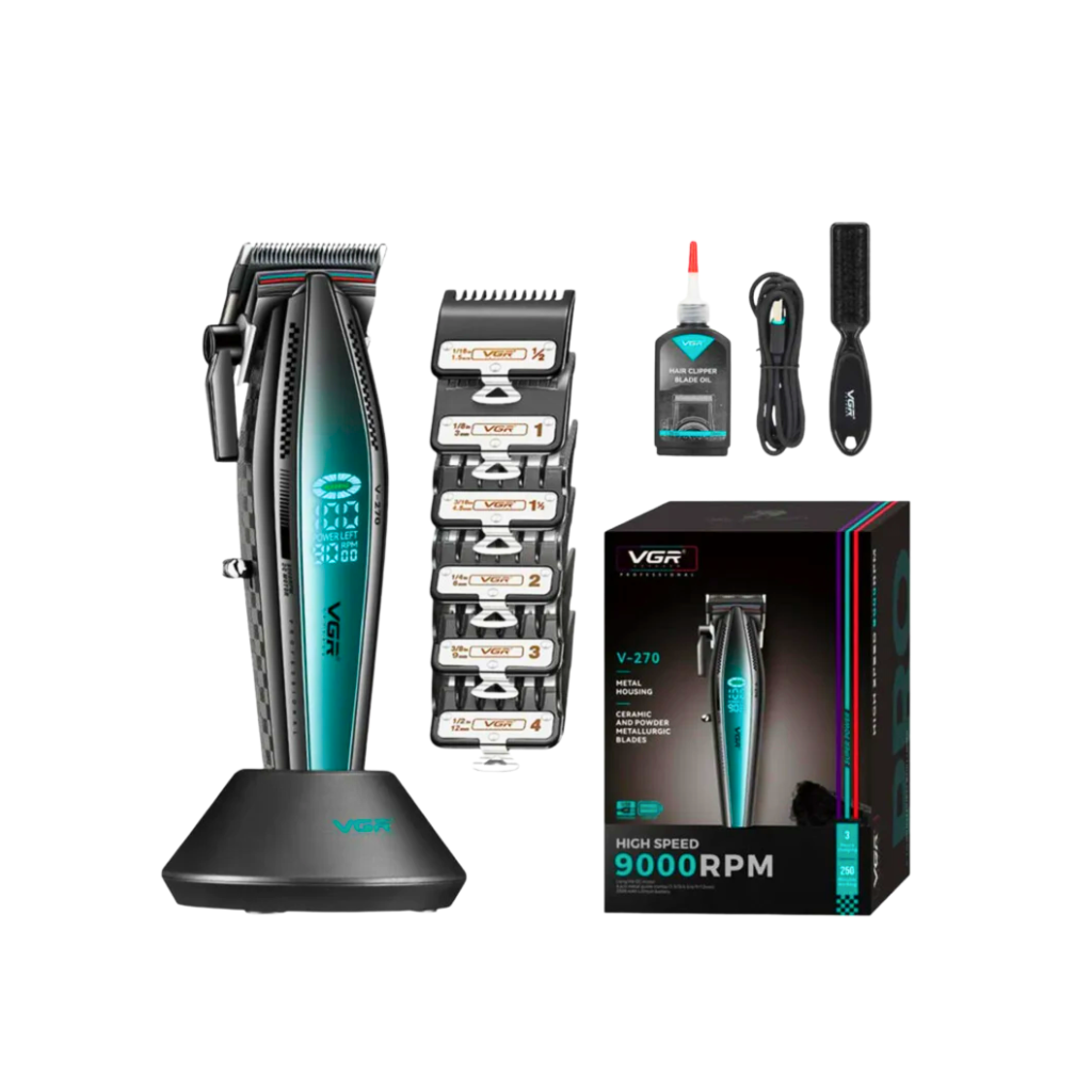 Combo Barbería Profesional Vgr V-270 + Trimmer V-992 Azul 9000 Rpm