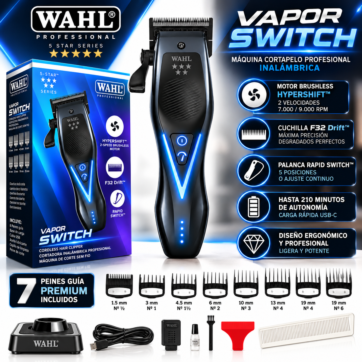 Wahl Vapor Switch motor brushless 9.000 RPM y 210 minutos de batería - siemprecompra