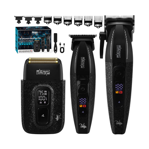 Kit Barbería Profesional DSP 80221 3 en 1 Cortadora, Patillera y Afeitadora Negro