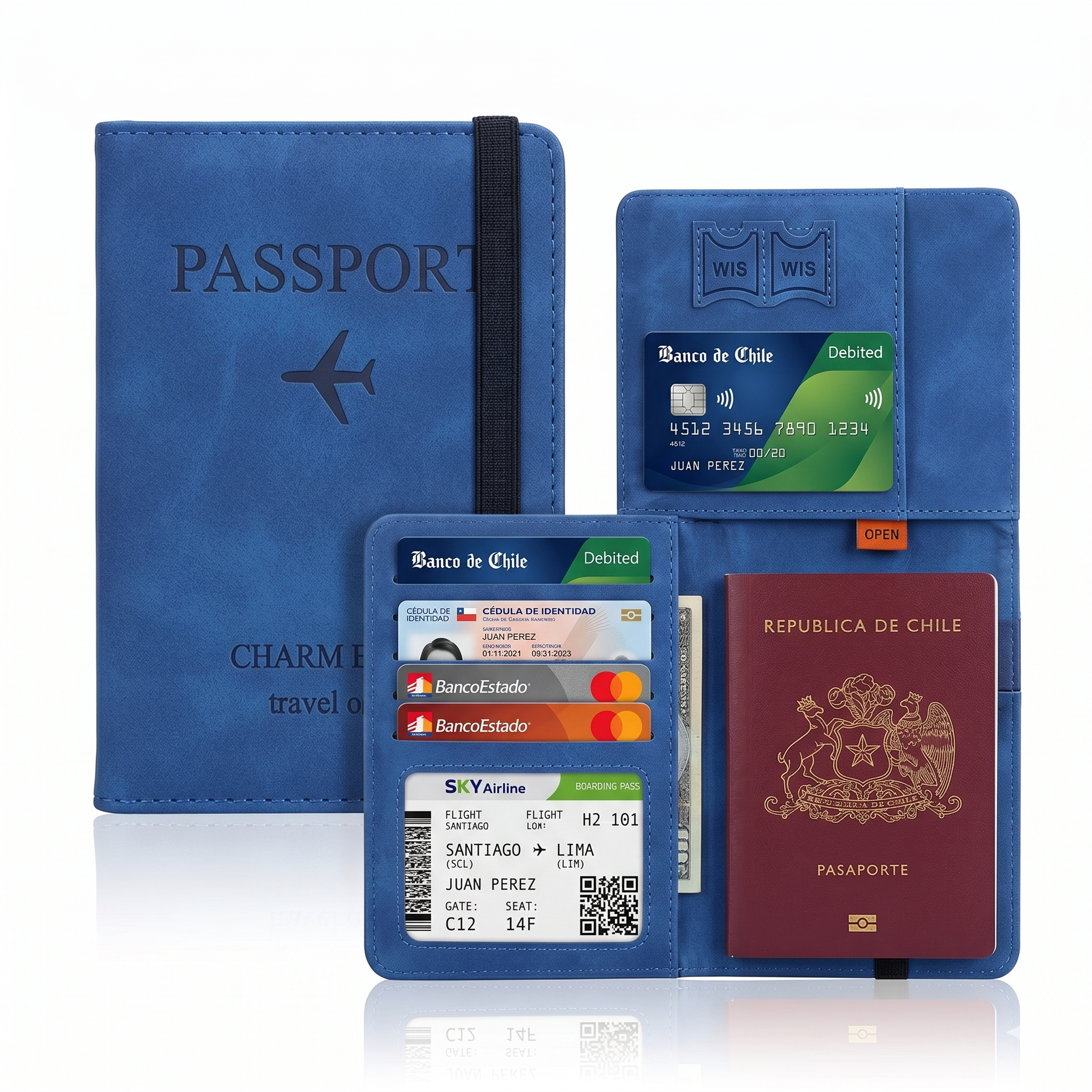Porta Pasaporte Documentos Funda Protectora Viaje Con Rfid AZUL - siemprecompra
