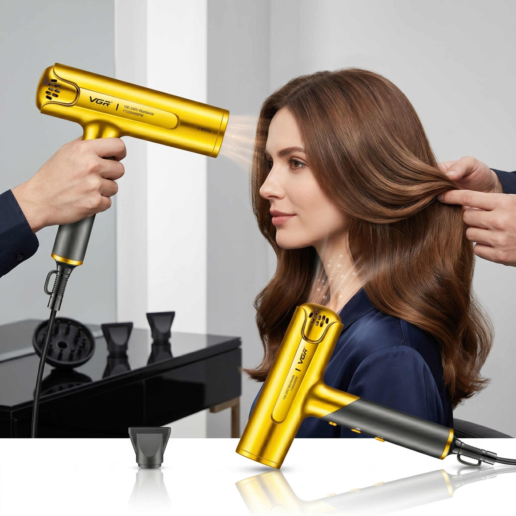 Secador De Pelo Profesional Vgr V-403 110.000 Rpm Iónico Dorado