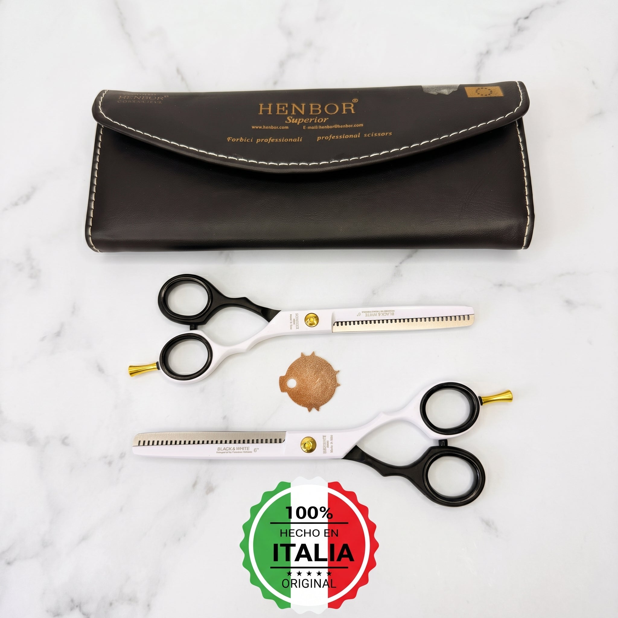 Kit Tijera Henbor 6 Microdentada Y Esculpidora Black White