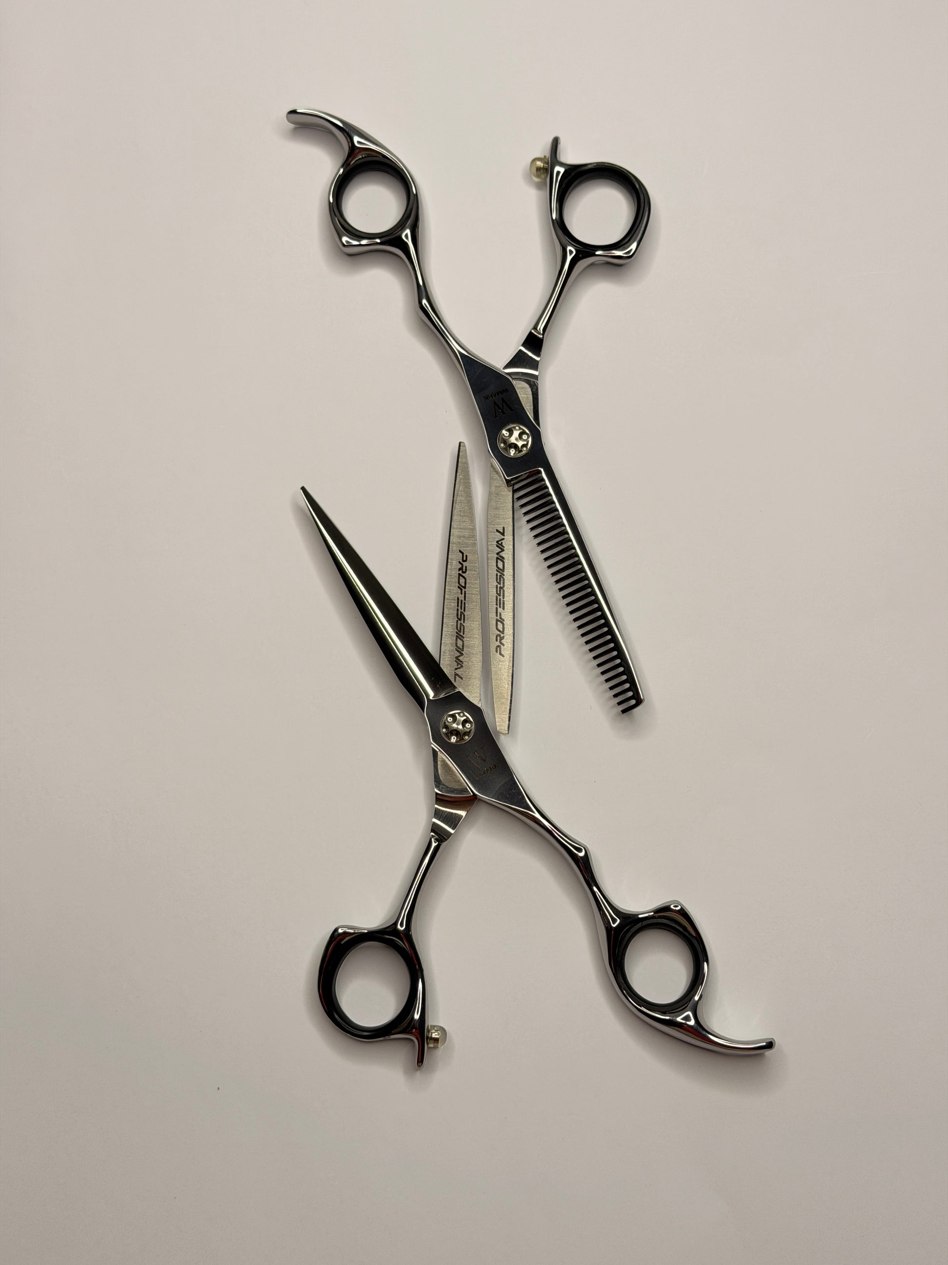 Set Tijeras Profesionales WMARK D96-PS026: Filo Navaja y Esculpidora 6" Silver - siemprecompra