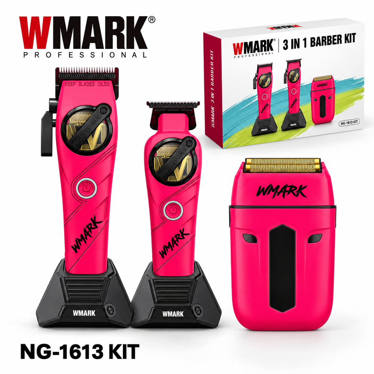 Kit de Barbería Profesional 3 en 1 WMARK NG-1613 con Máquina Cortapelo, Patillera y Afeitadora - siemprecompra