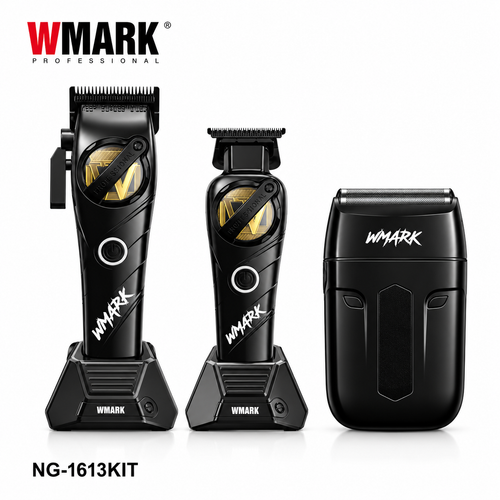 Kit de Barbería Profesional WMARK NG-1613 3 en 1 – Cortapelo, Patillera y Afeitadora Negro
