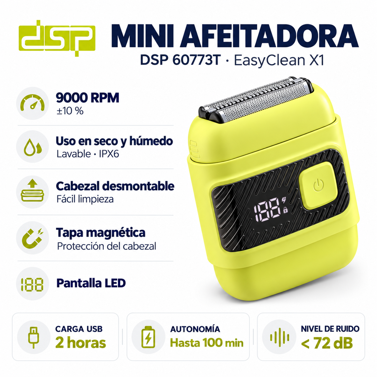 Mini Afeitadora Eléctrica DSP 60773T Recargable 9000 RPM IPX6 - siemprecompra