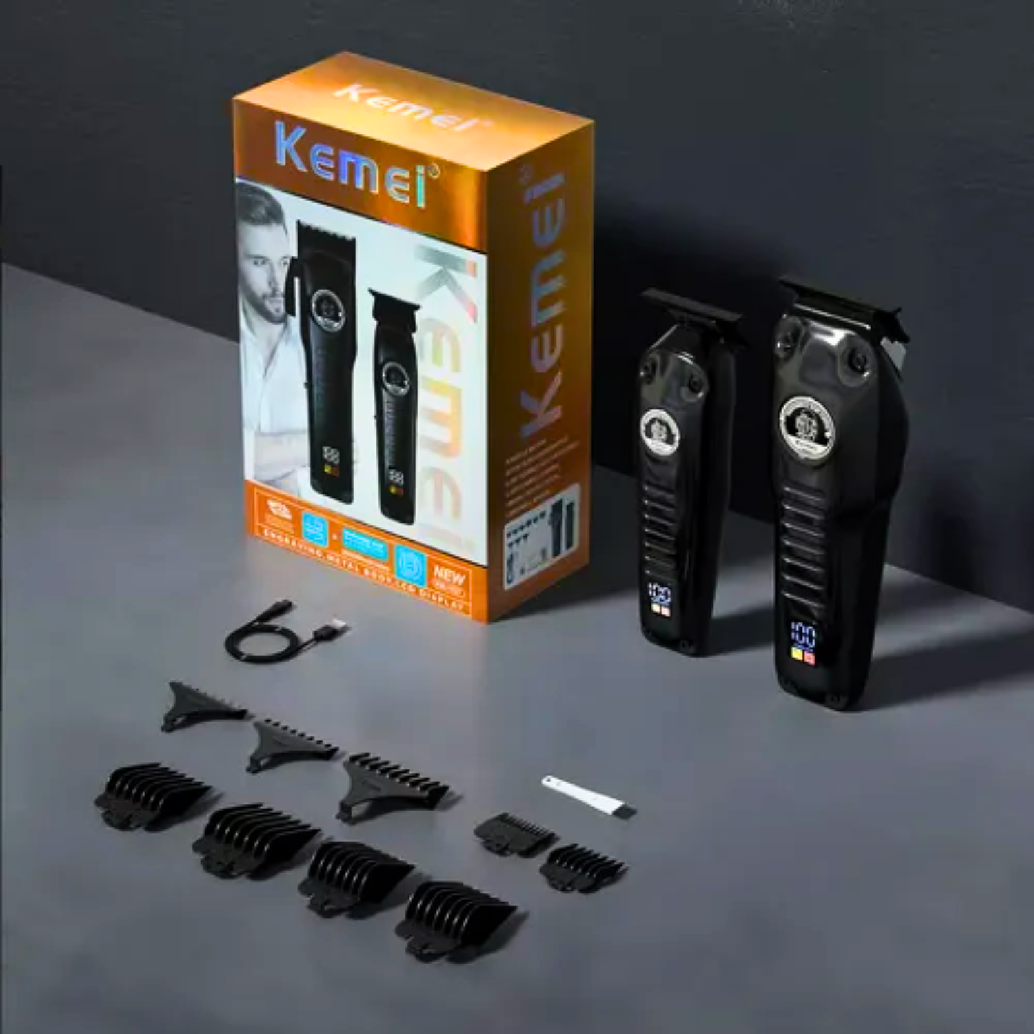 Combo Kemei Profesional de Cortadora y Patillera KM 1827 Negro