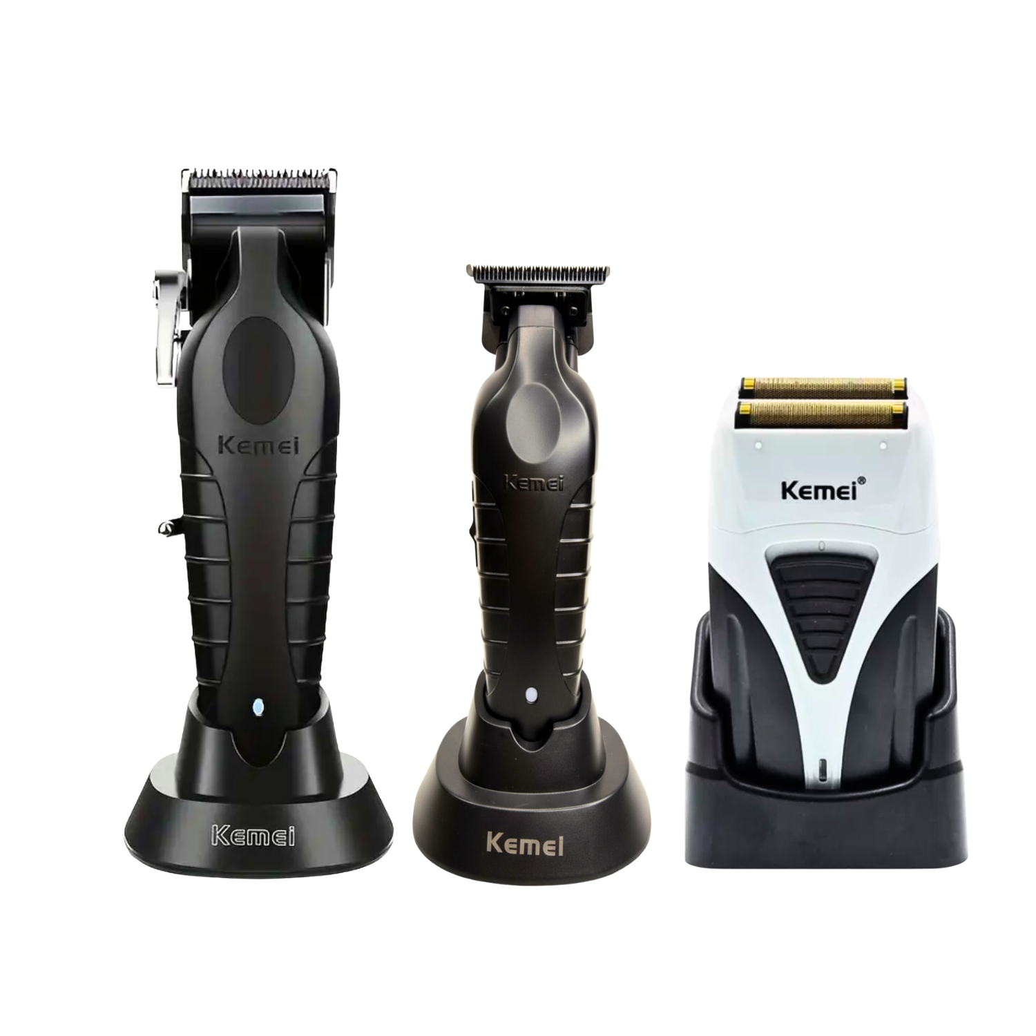 Combo Kemei Cortapelo KM 2296 + Trimmer KM 2299 + Shaver KM 3383 con Base de Carga - siemprecompra