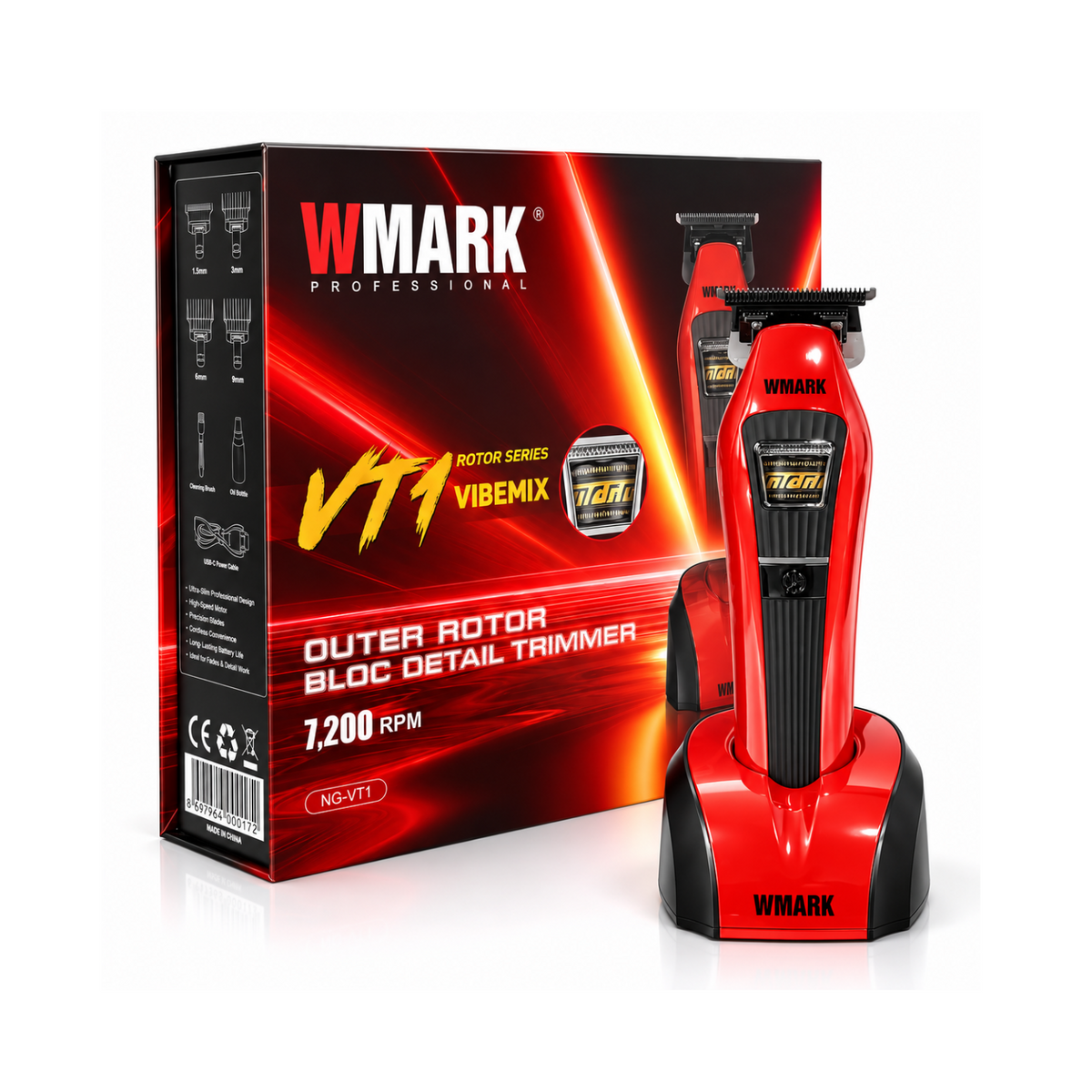 Combo Barbería Profesional WMARK 3 en 1 – Clipper NG-V1, Trimmer NG-VT1 y Shaver NG-8907