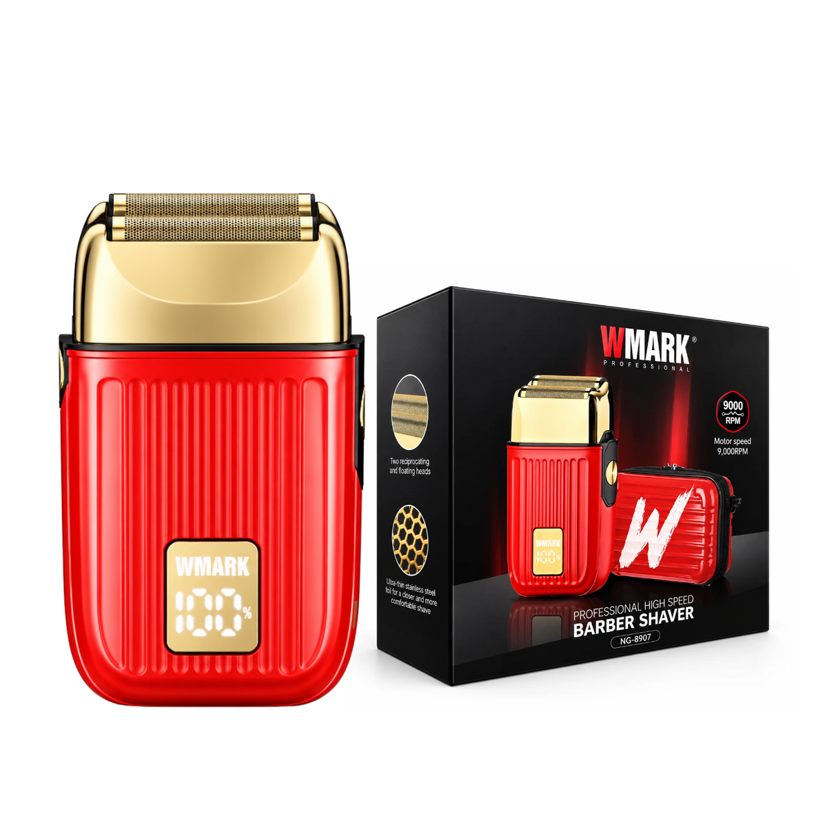 Afeitadora Profesional WMARK NG-8907 Inalámbrica 9000 RPM Rojo