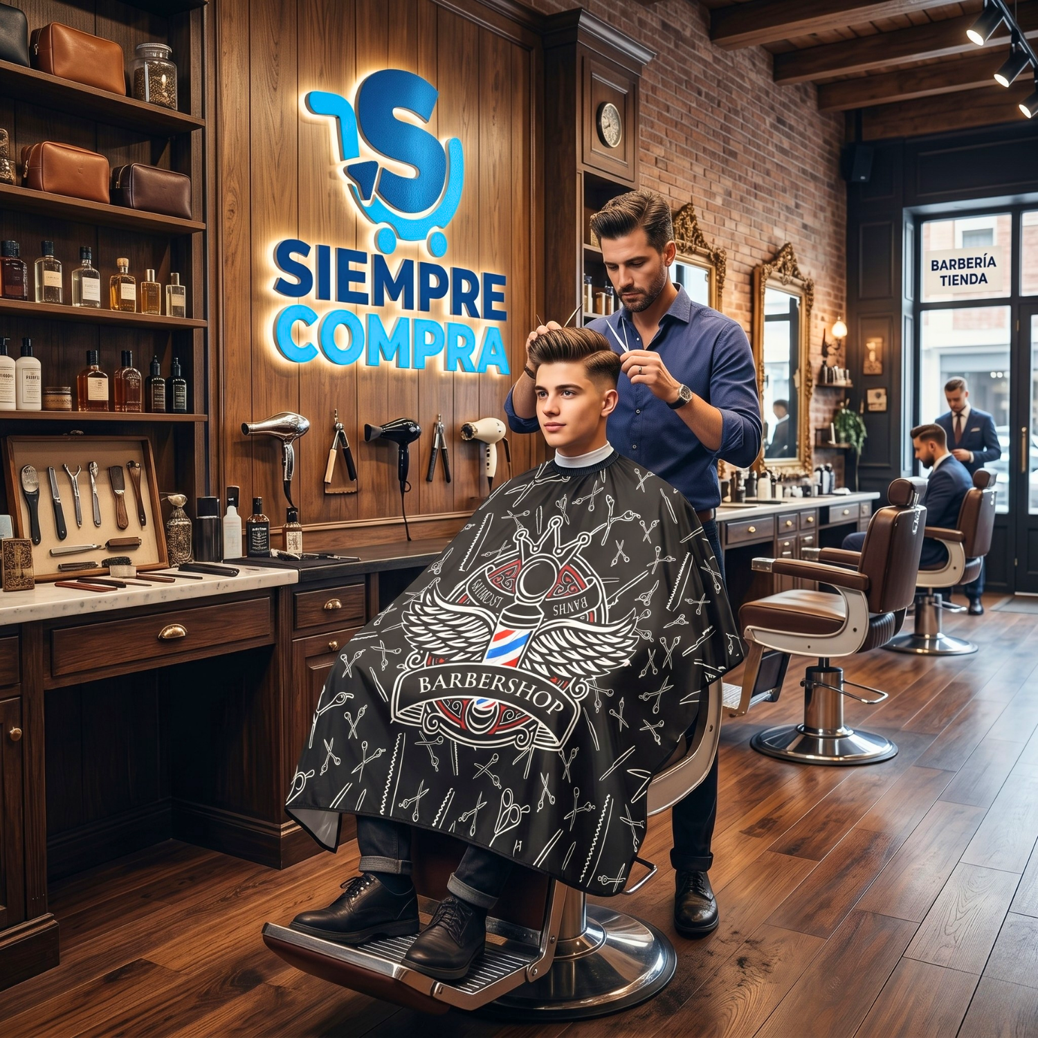 Capa Cuello de Goma BarberShop Negro - siemprecompra