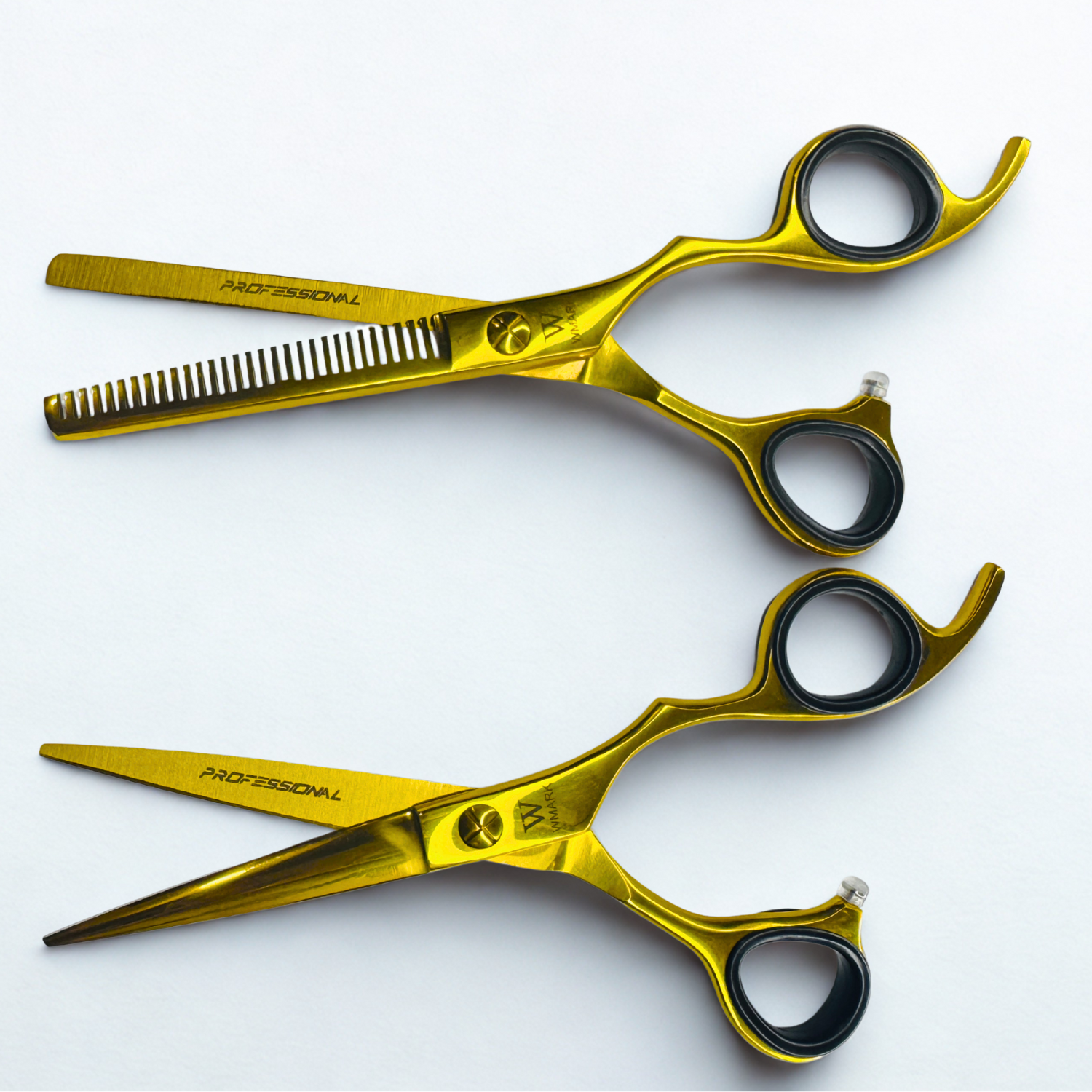 Tijera Peluqueria Wmark Profesional Corte Filo Navaja Y Esculpidora 6 Pulgada Gold