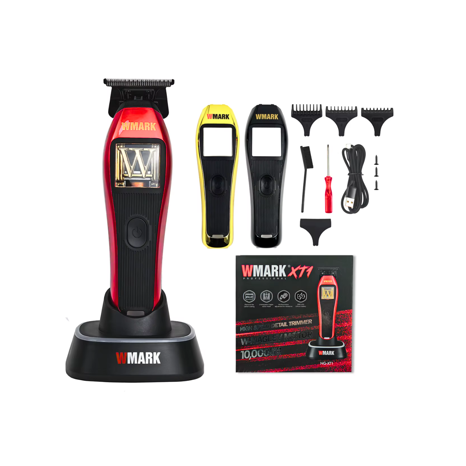 Barber Combo WMARK Clipper Trimmer Y Shaver 10000RPM Rojo