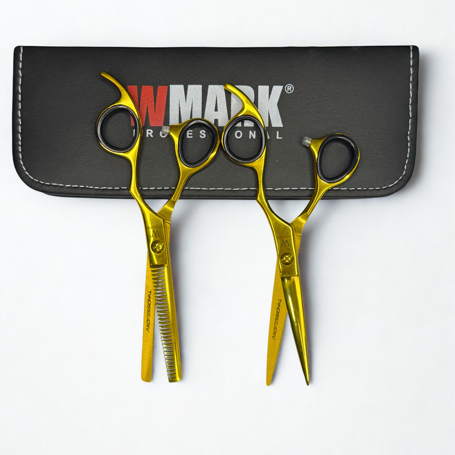 Tijera Peluqueria Wmark Profesional Corte Filo Navaja Y Esculpidora 6 Pulgada Gold