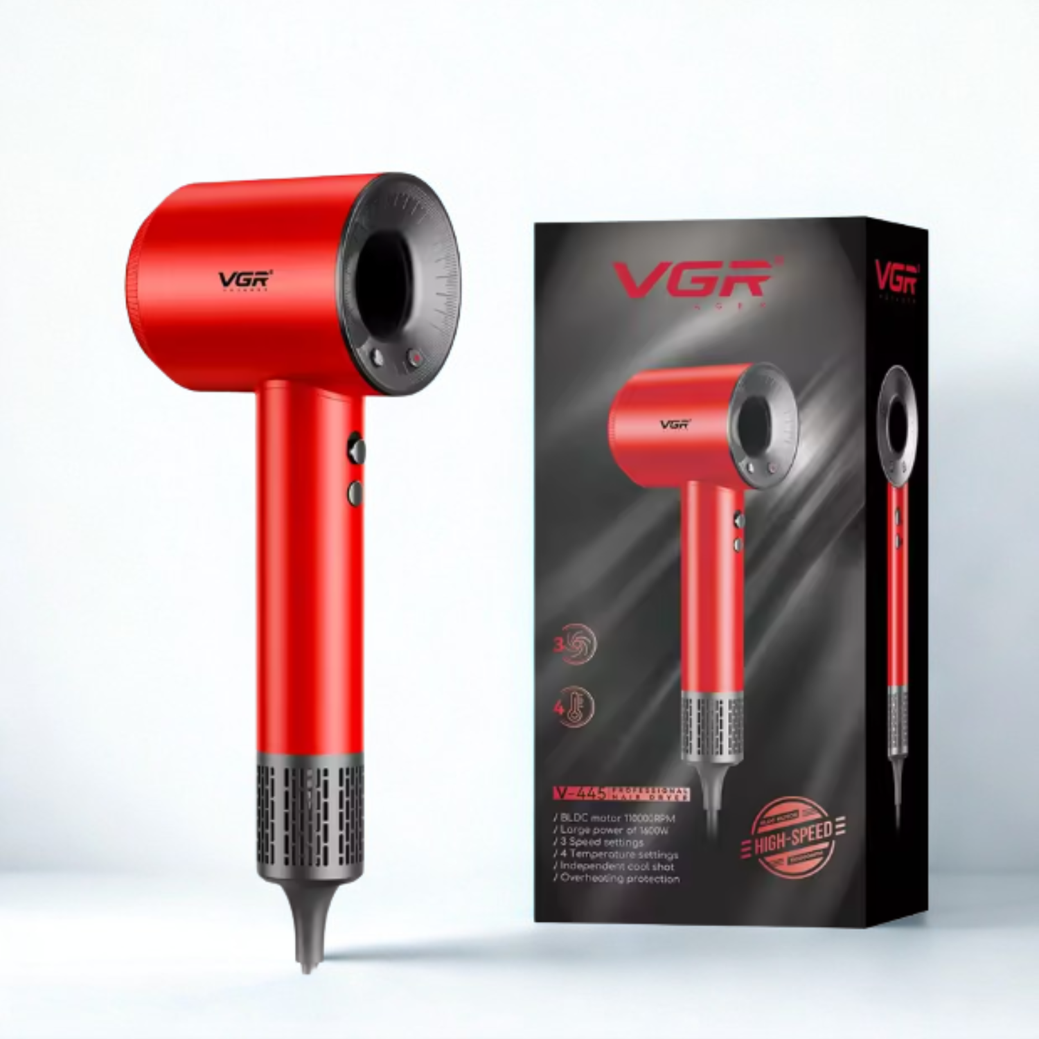 Secador De Pelo VGR Profesional V-445 110000rpm ROJO