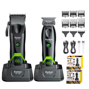 Combo Barbería Kemei KM-1386 Cortadora De Pelo + KM-1385 Trimmer Negro