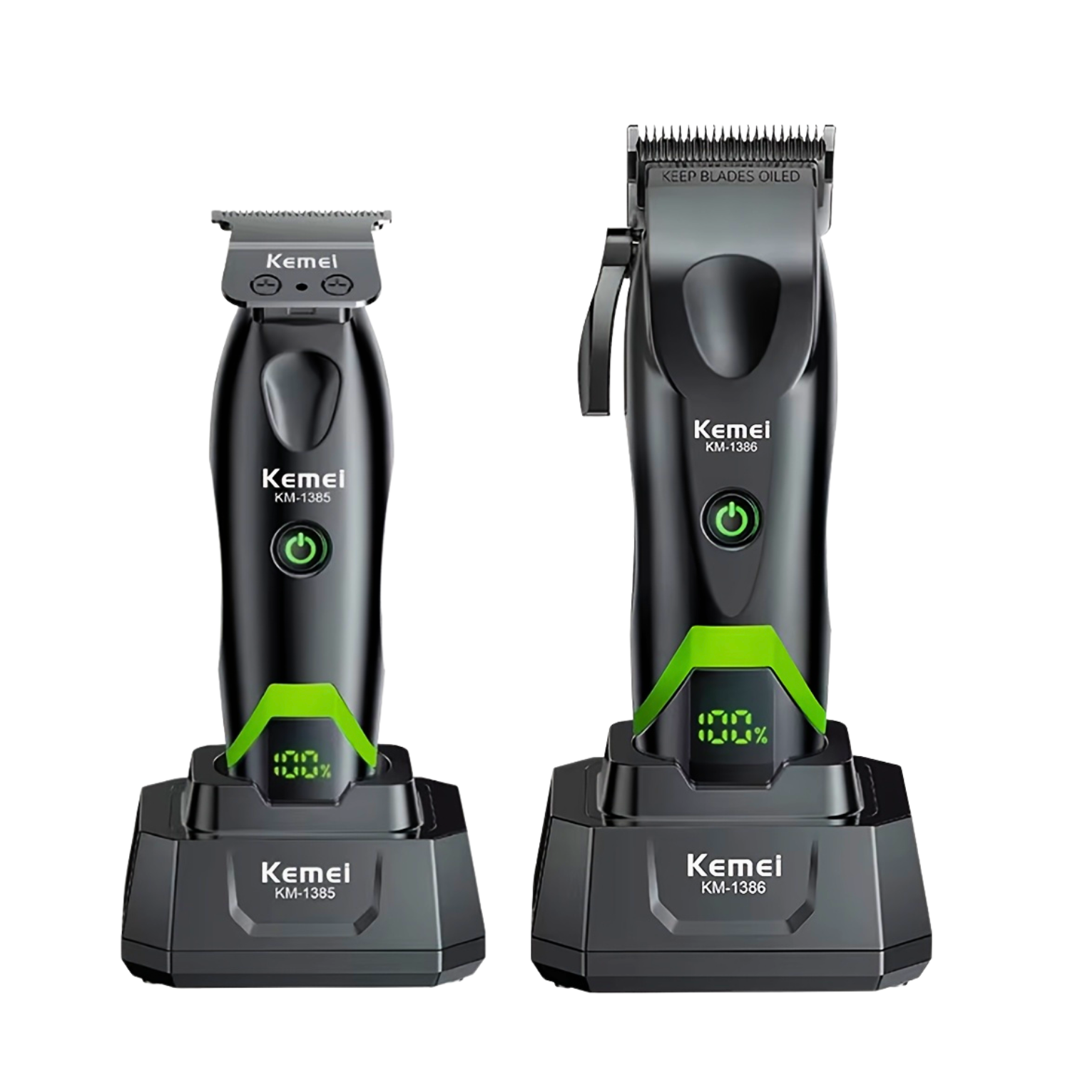Combo Barbería Kemei KM-1386 Cortadora De Pelo + KM-1385 Trimmer Negro