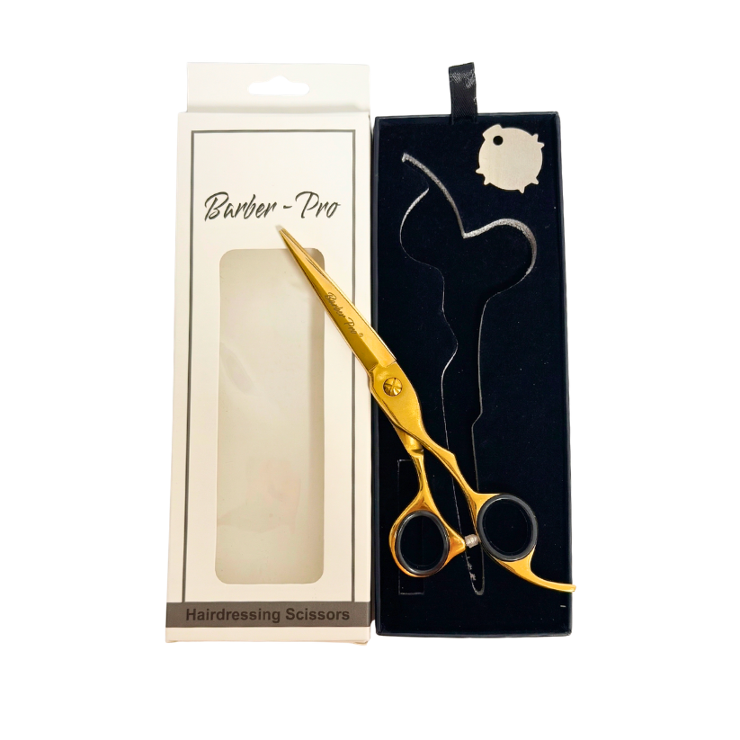 Tijera Profesional Peluquería BARBER PRO 6.5" Filo Navaja Dorado - siemprecompra