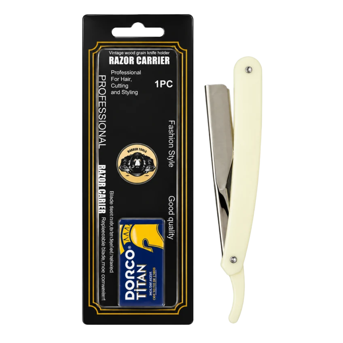 Navaja De Afeitar Barbería Profesional Portahojas + 5 Filos Blanca