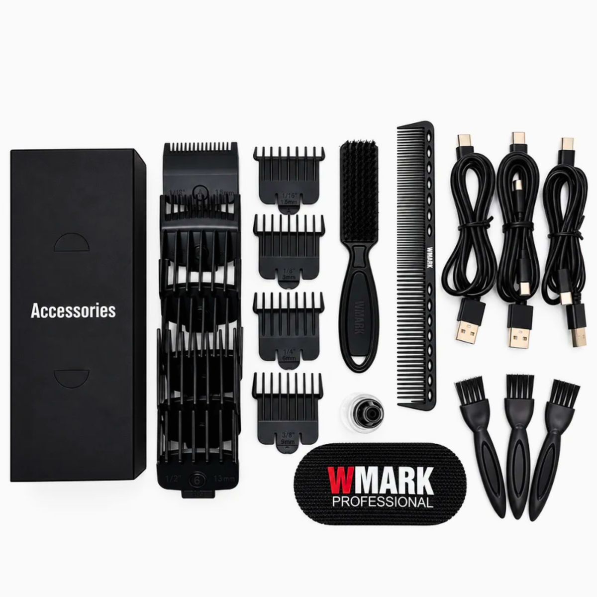 Kit de Barbería Profesional WMARK NG-1613 3 en 1 – Cortapelo, Patillera y Afeitadora Negro