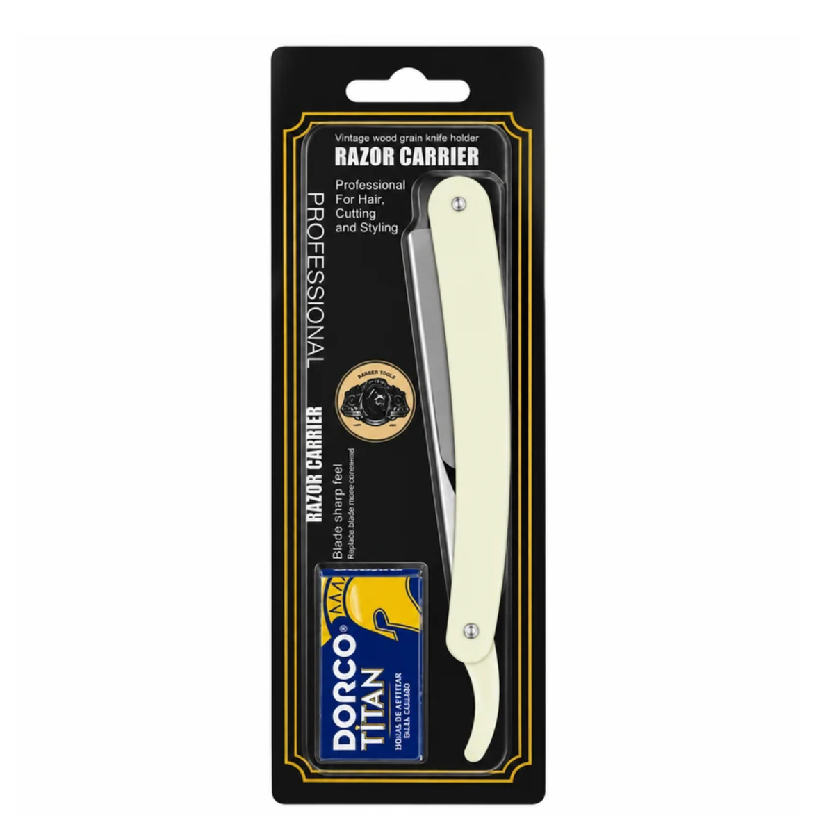 Navaja De Afeitar Barbería Profesional Portahojas + 5 Filos Blanca